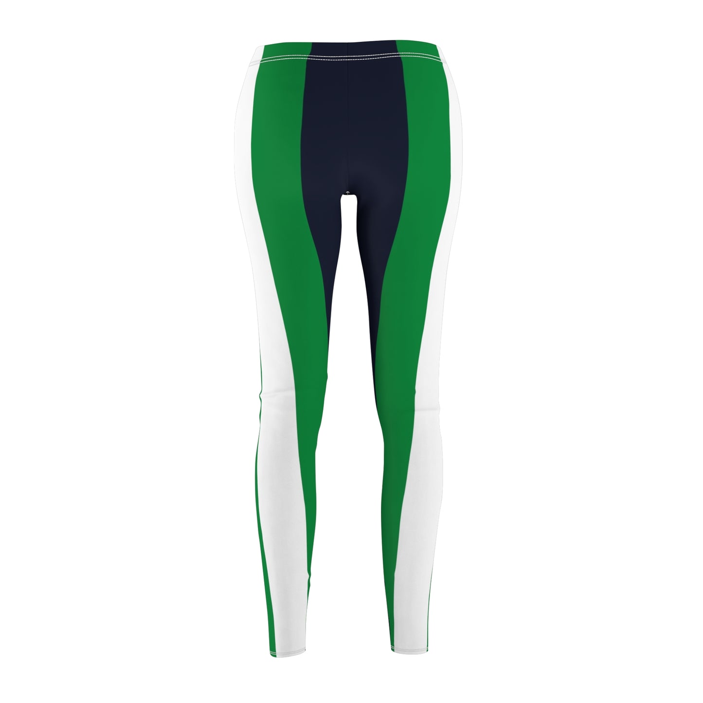 Lunar Midnight & Green-White Striped Stylish Women's Active Leggings - Perfect for Yoga, Fitness, Casual Wear, Sports, or Lounging