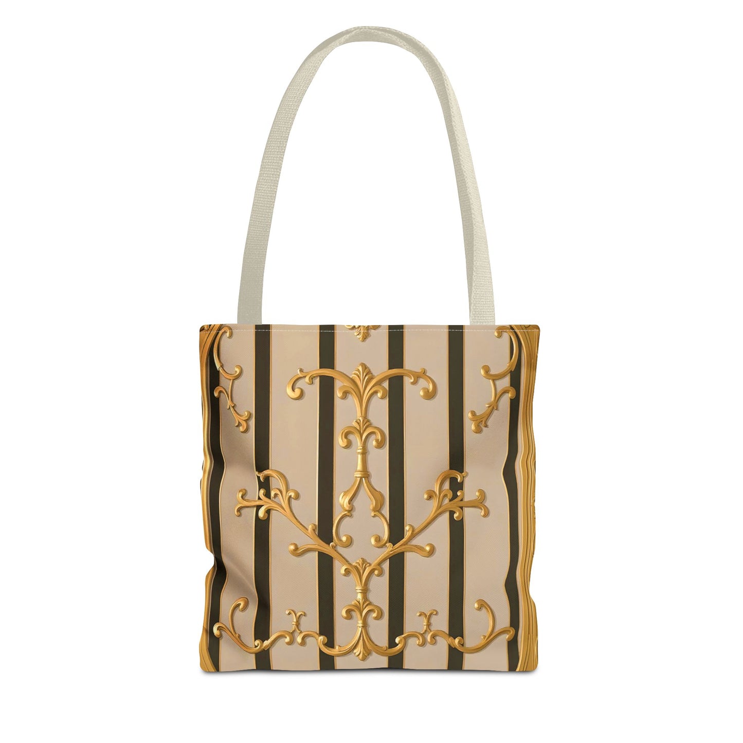 Elegant Gold Pattern Tote Bag - Stylish Carryall for Everyday Use, Eco-Friendly Shopping, Gift for Her - Beige Striped Gold Rococo