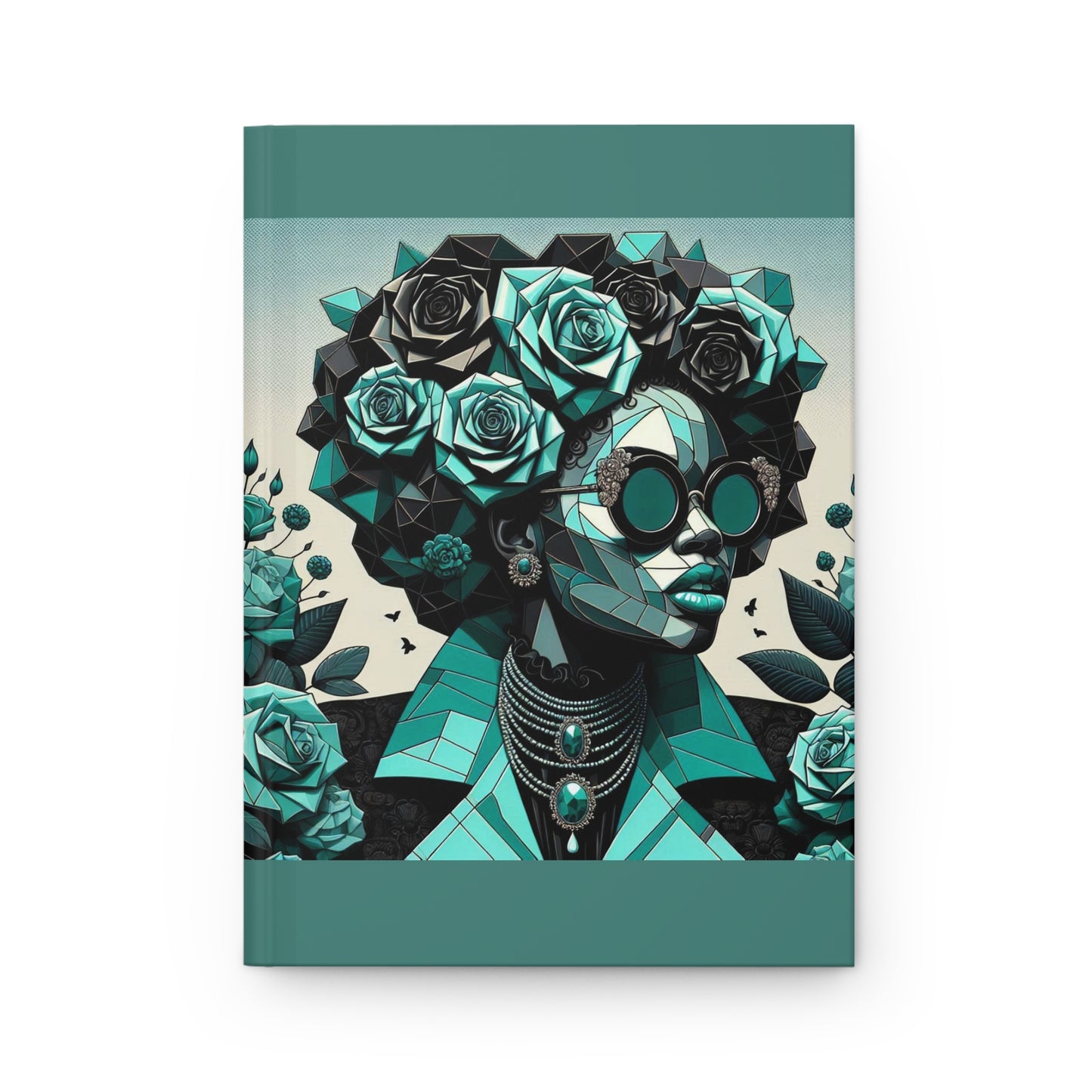 Stylish Hardcover Journal with Floral Design, Art Journal, Gift for Writers, Creative Notebook, Inspirational Journal - Turquoise & Black Roses Lady