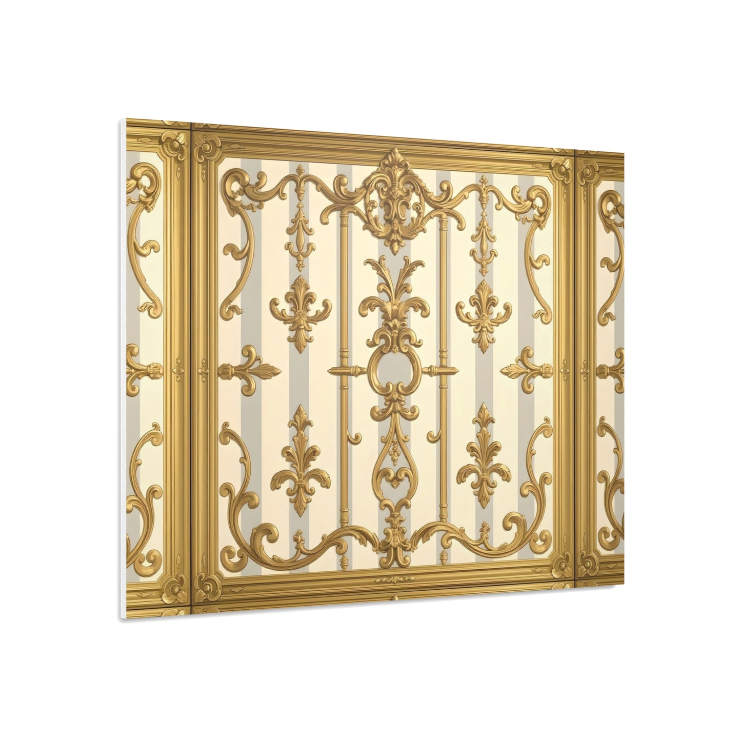 Elegant Ornate Foam Board Art - Luxury Wall Décor, Home Decoration, Versatile Display Board - Matte Gray & Cream Striped Gold Baroque