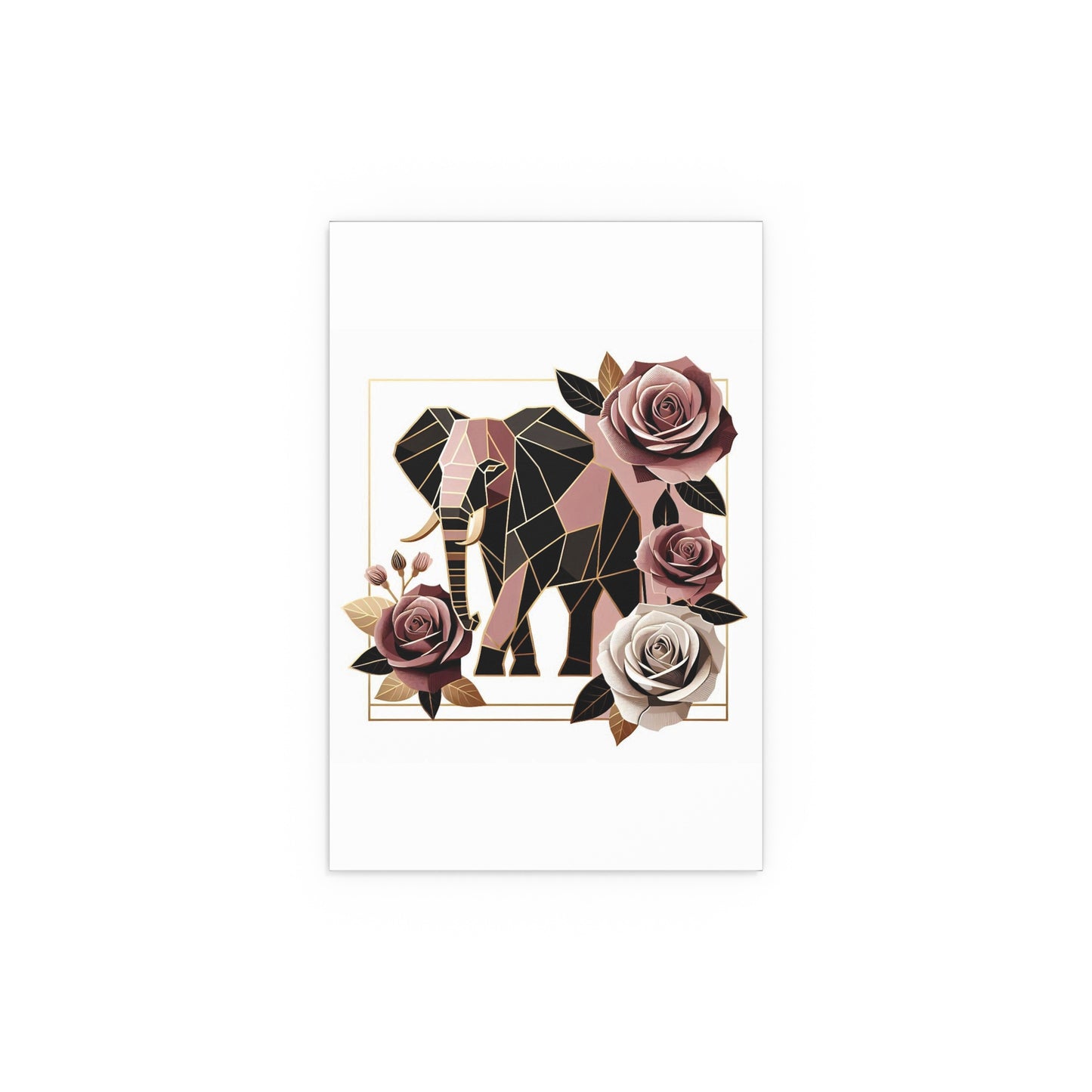 Elegant Floral Silk Poster - Indoor/Outdoor Wall Art for Home Decor - Brown & Mauve Elephant & Roses