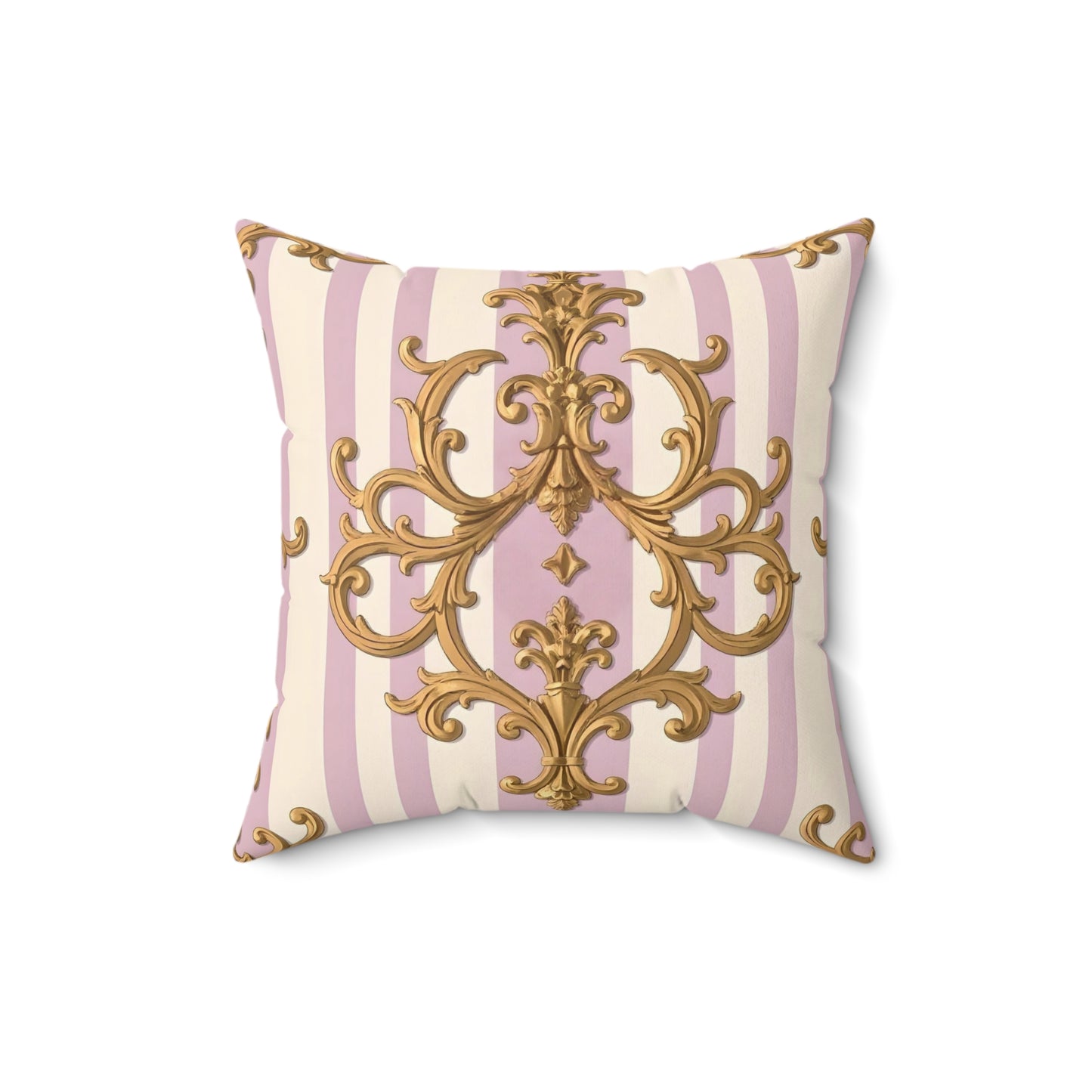 Luxurious Faux Suede Square Pillow with Elegant Gold Design, Decorative Cushion, Home Decor - Lilac & Alabaster Striped Gold Baroque