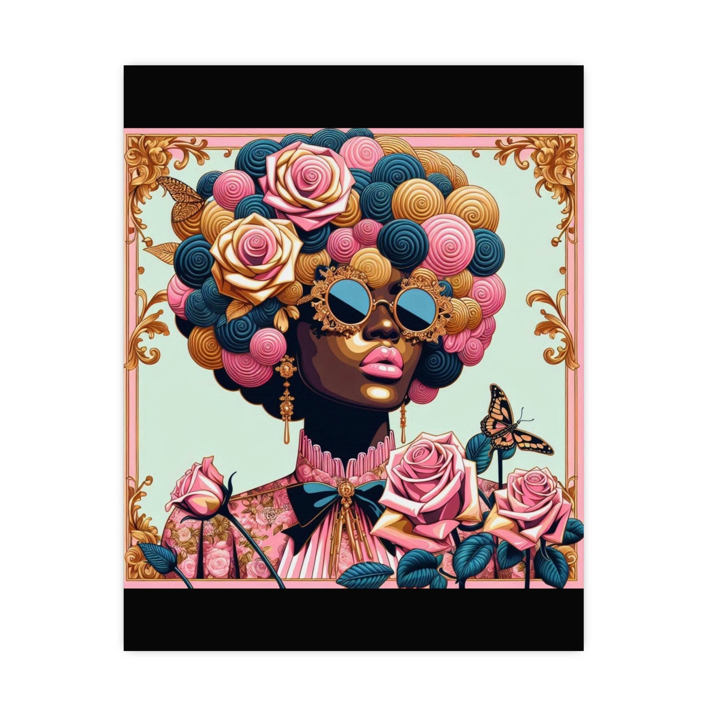 Vibrant Matte Art Posters, Wall Decor for Home, Boho Wall Art, Afrocentric Decor, Unique Gifts for Her - Lady In Pink Baroque