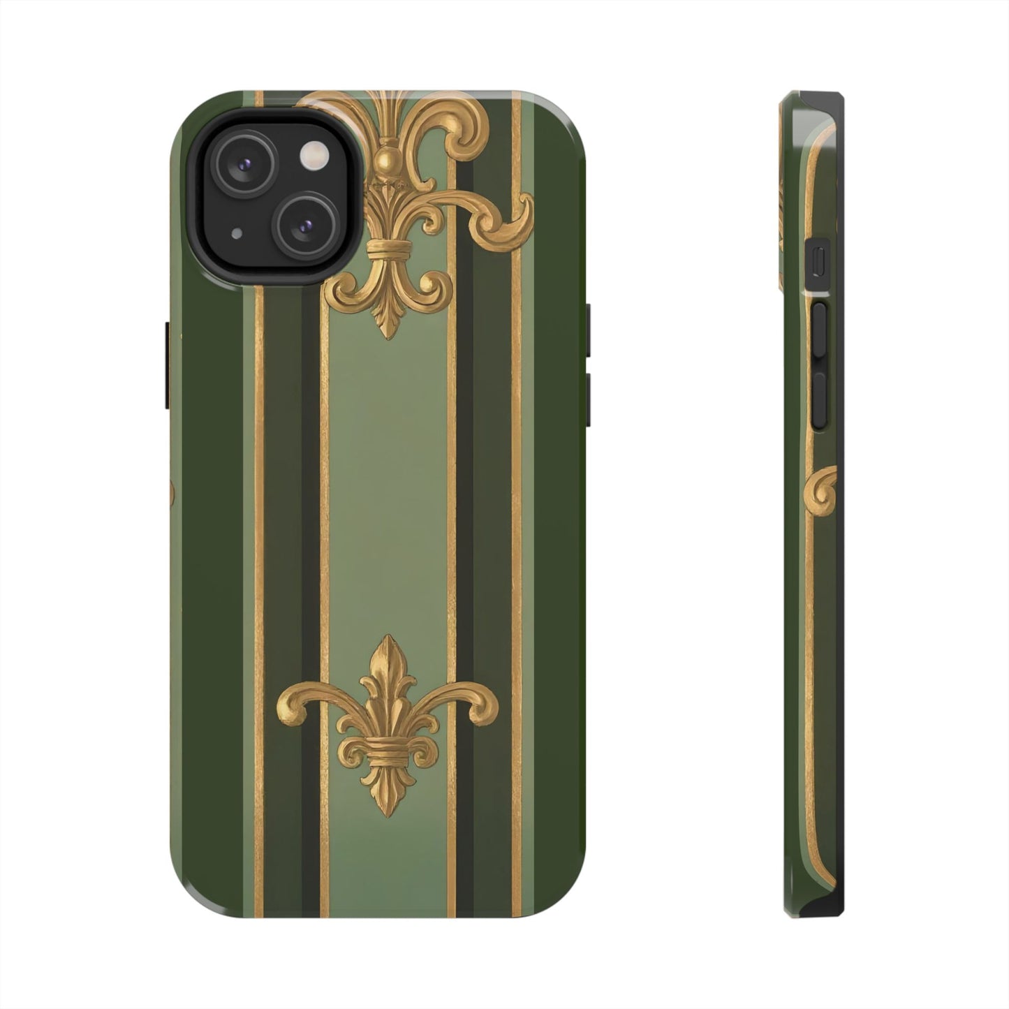 Elegant Tough Phone Cases - Baroque Design, Durable Cell Phone Covers, Unique Gifts for Her, Holiday Gifts - Green Striped Gold Baroque