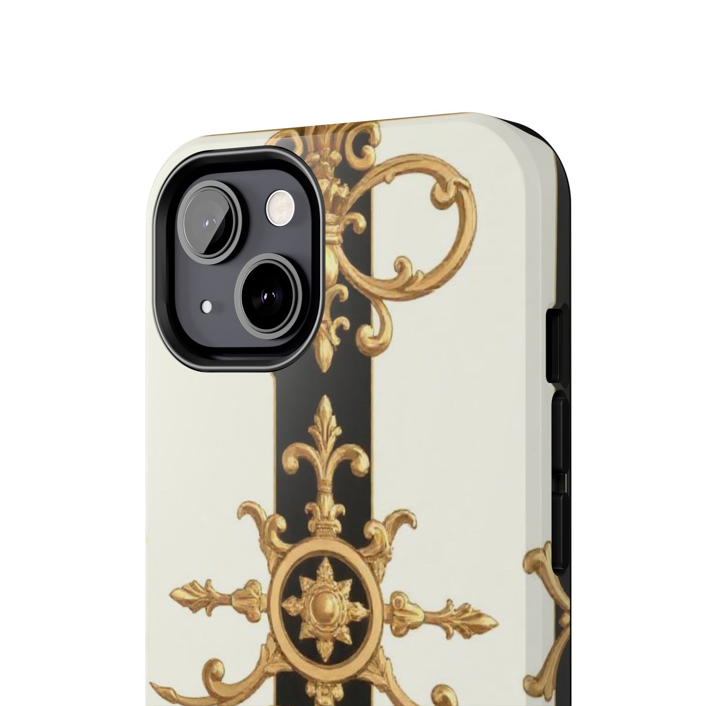 Elegant Baroque Tough Phone Case | Stylish Protection for Your Device, Gift for Her, Phone Accessories - Black & White Striped Gold Baroque