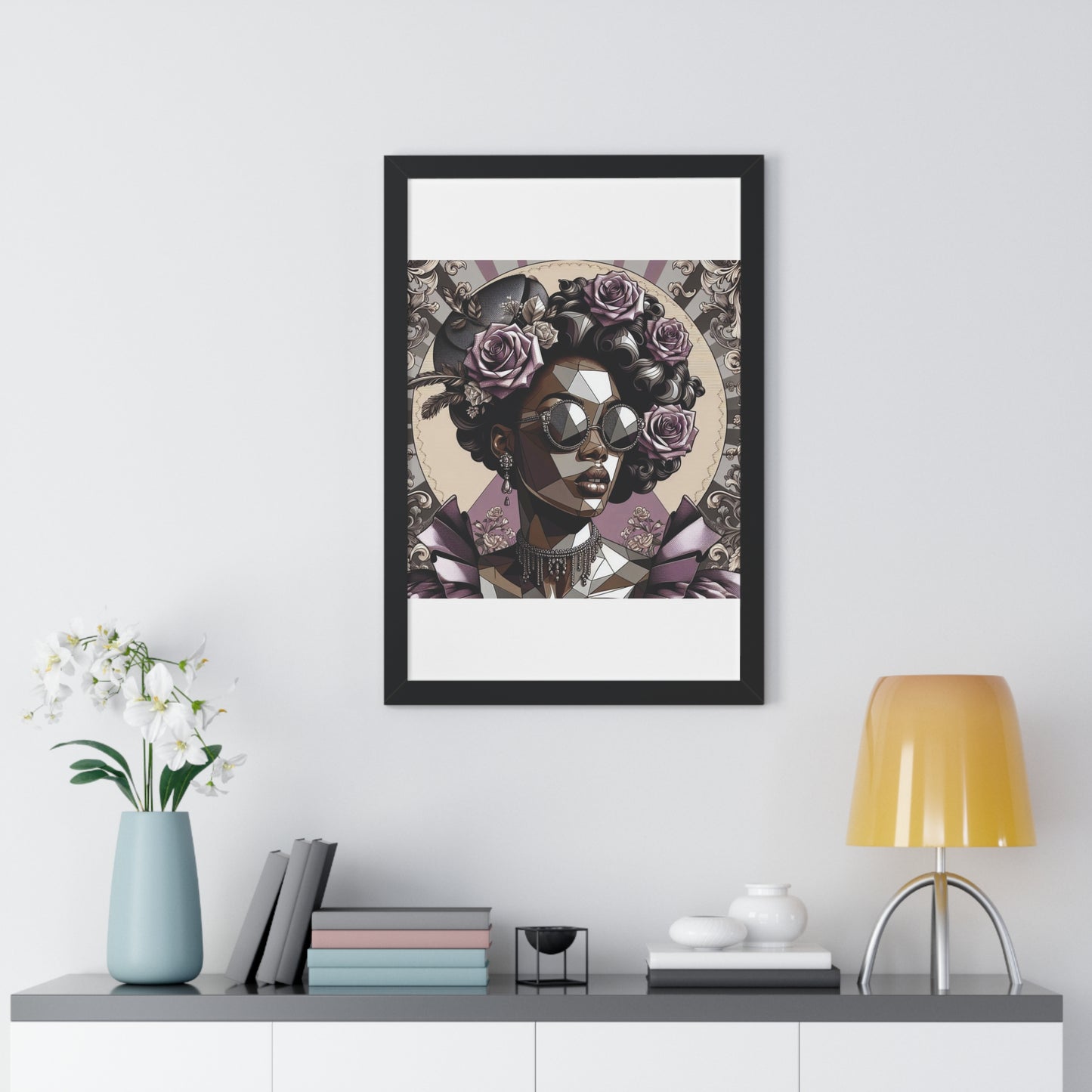 Chic Framed Vertical Poster, Home Decor Wall Art, Modern Art, Gift for Her, Unique Interior Design - Lilac Baroque Lady