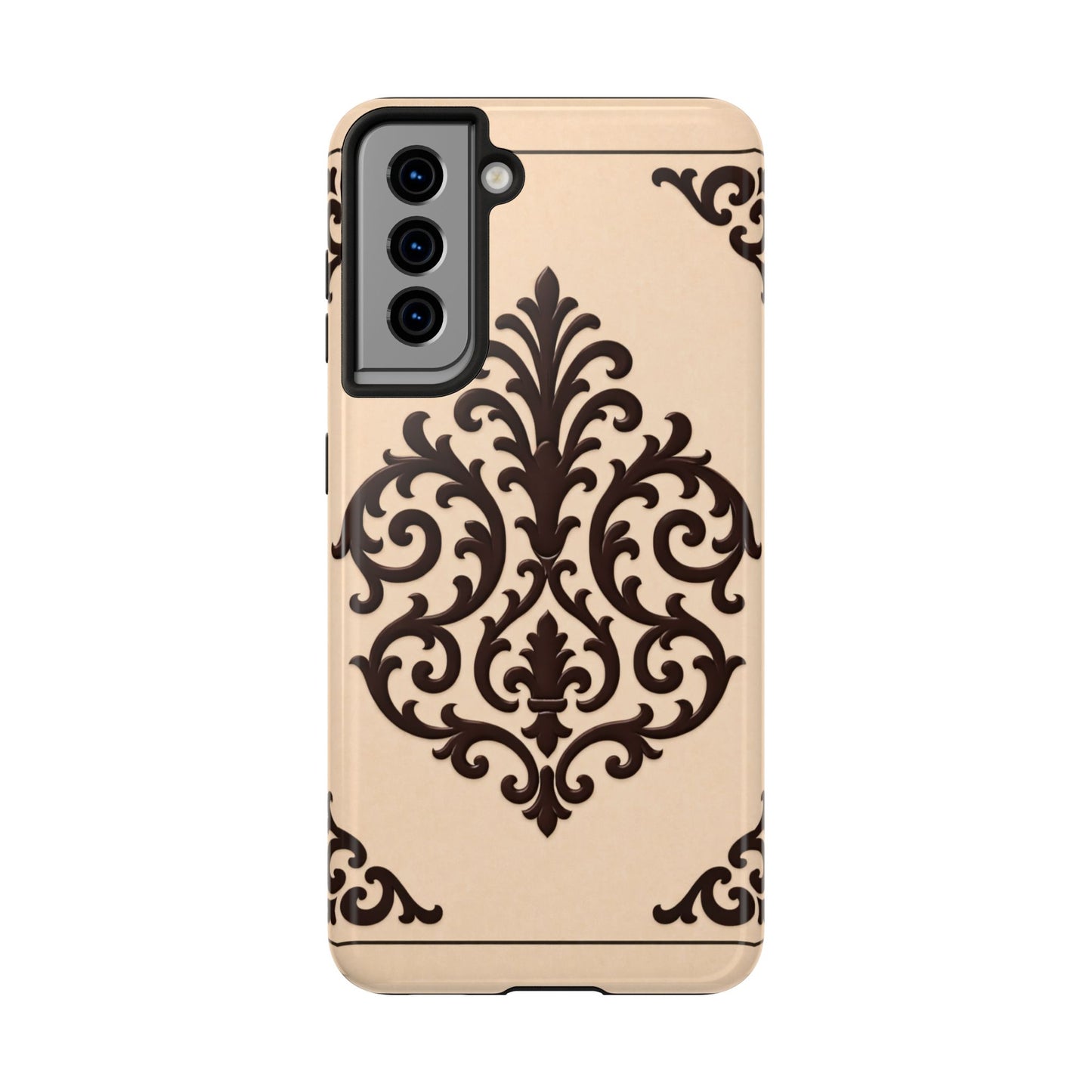 Almond-Beige & Brown Baroque Tough Phone Case — Elegant Beige & Brown Protective Cover