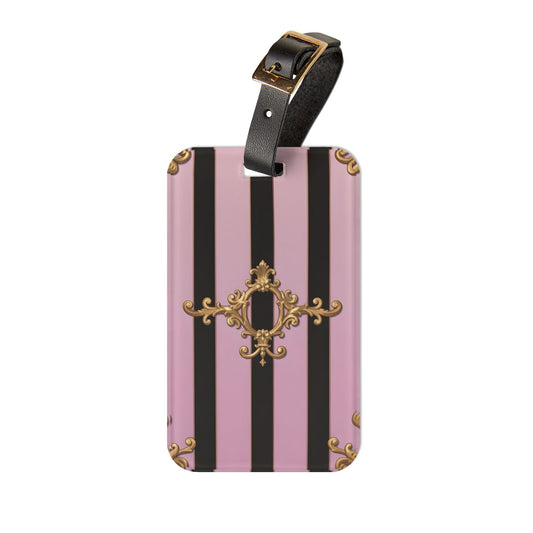 Chic Vintage Luggage Tag - Stylish Travel Accessory, Classy Gift for Travelers, Unique Baggage Tag - Matte Lavender & Black Striped Gold Baroque