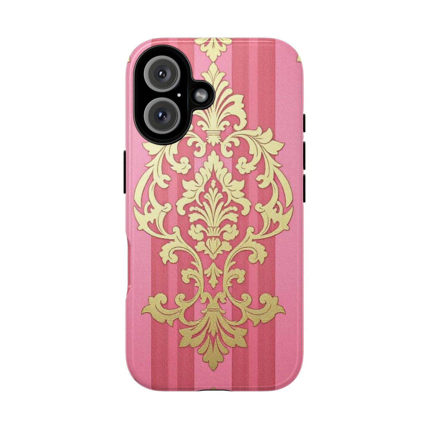 Elegant Floral Motif Phone Case - Tough Cases with Vintage Design - Pink Striped Damask