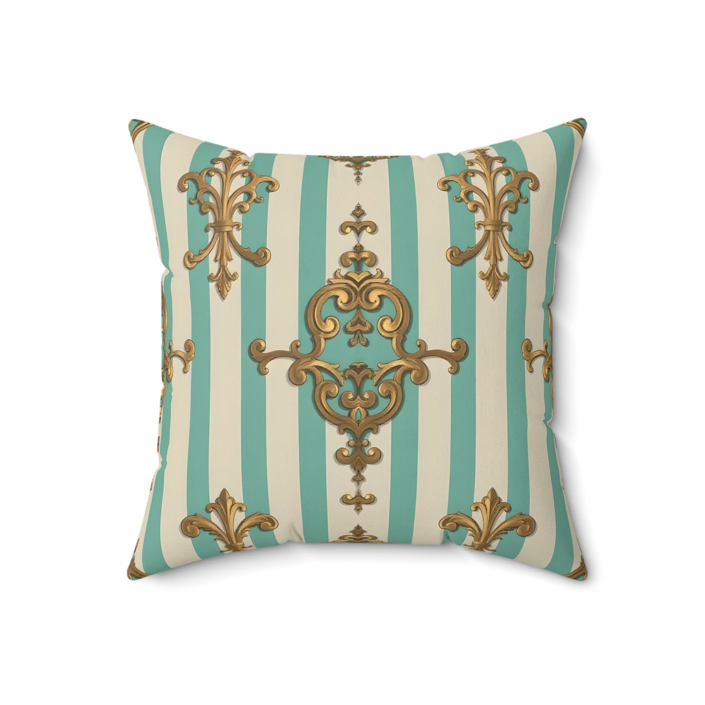 Elegant Faux Suede Square Pillow for Luxe Decor, Sofa Cushion, Bedroom Accent, Home Styling - Matte Green Striped Rococo