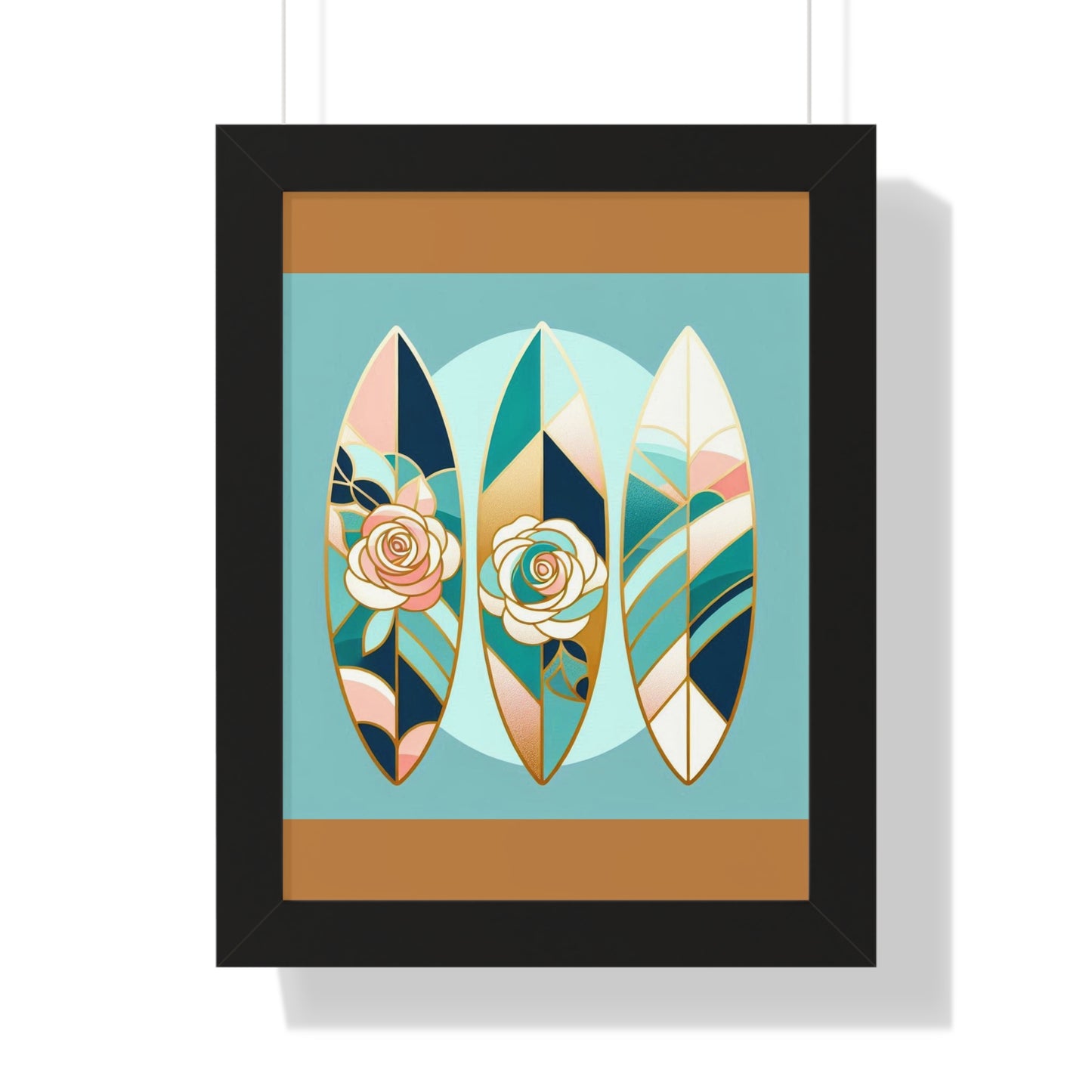 Vertical Poster - Blue, Pink & Aqua Surfboard & Roses Wall Art