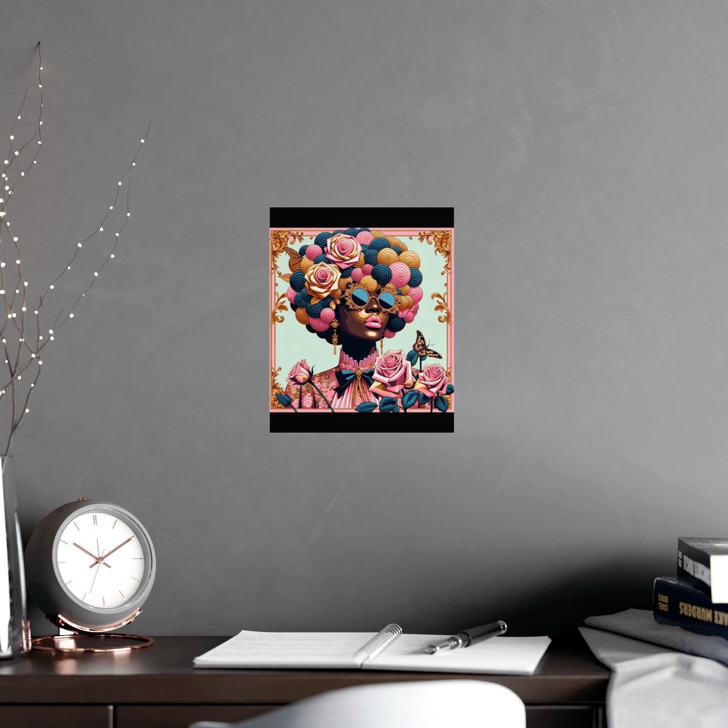 Vibrant Matte Art Posters, Wall Decor for Home, Boho Wall Art, Afrocentric Decor, Unique Gifts for Her - Lady In Pink Baroque