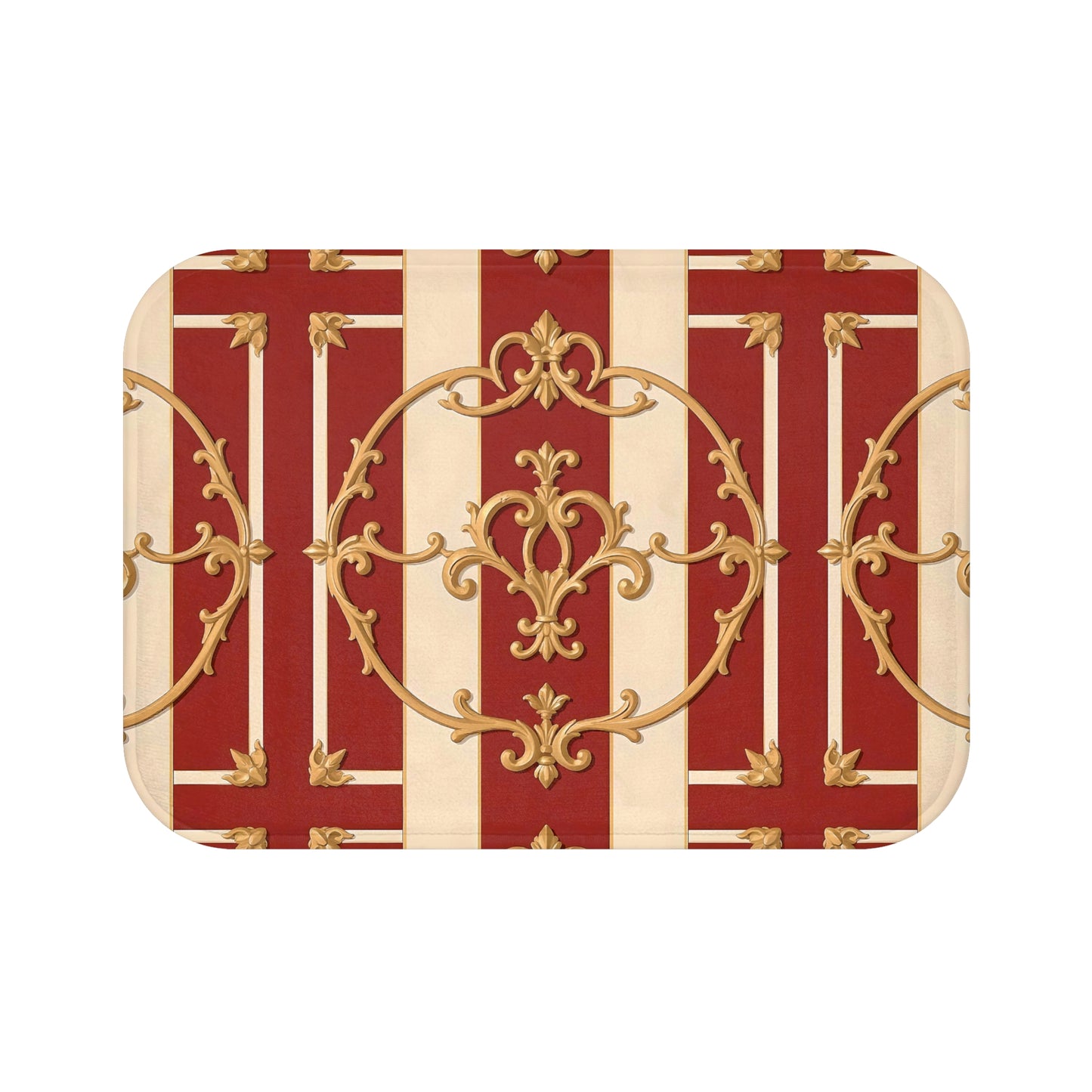 Elegant Ornate Bath Mat - Luxurious Bathroom Decor - Alabaster & Dusk Orange Striped Baroque
