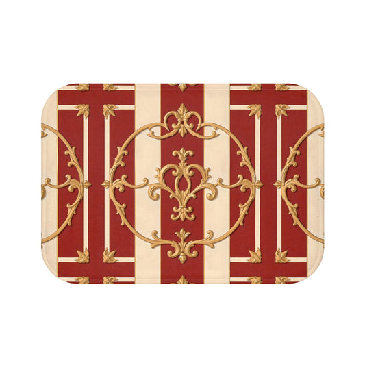 Elegant Ornate Bath Mat - Luxurious Bathroom Decor - Alabaster & Dusk Orange Striped Baroque
