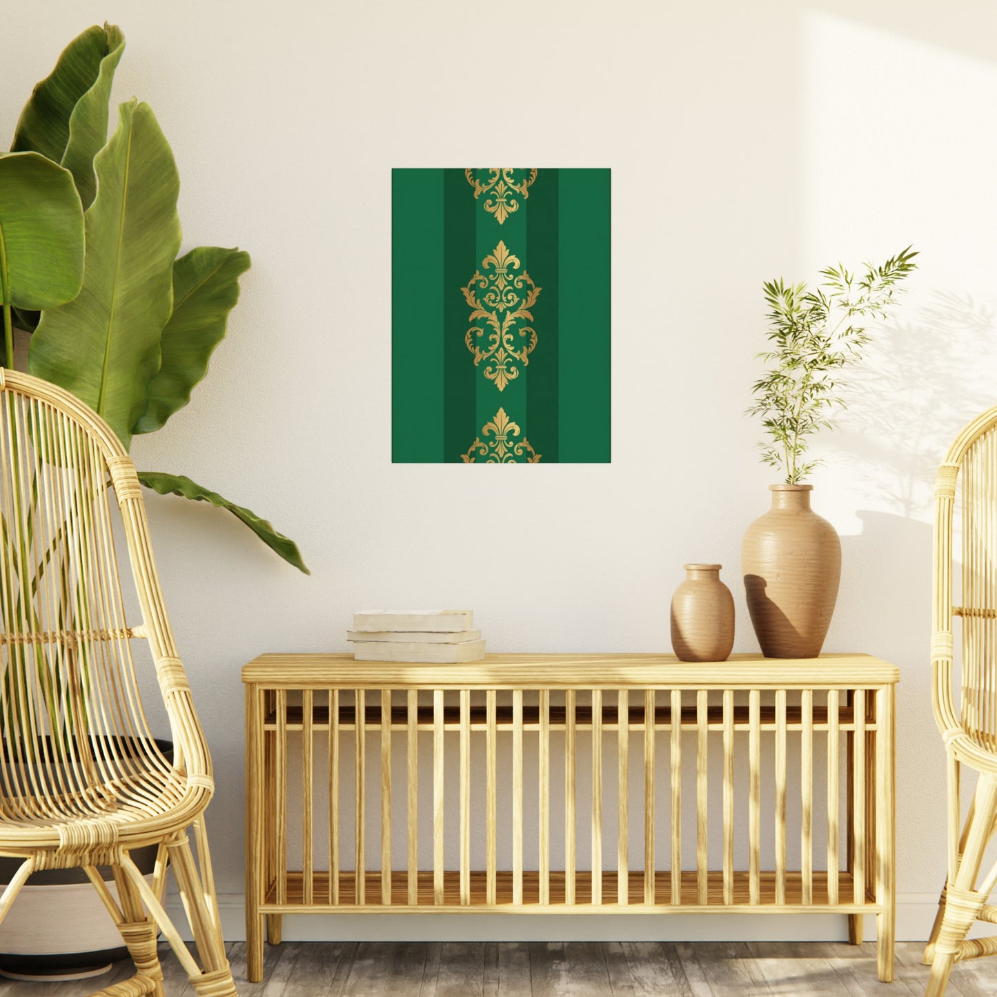 Gold Baroque Green Striped Foam Board Wall Art — Elegant Decorative Plaque