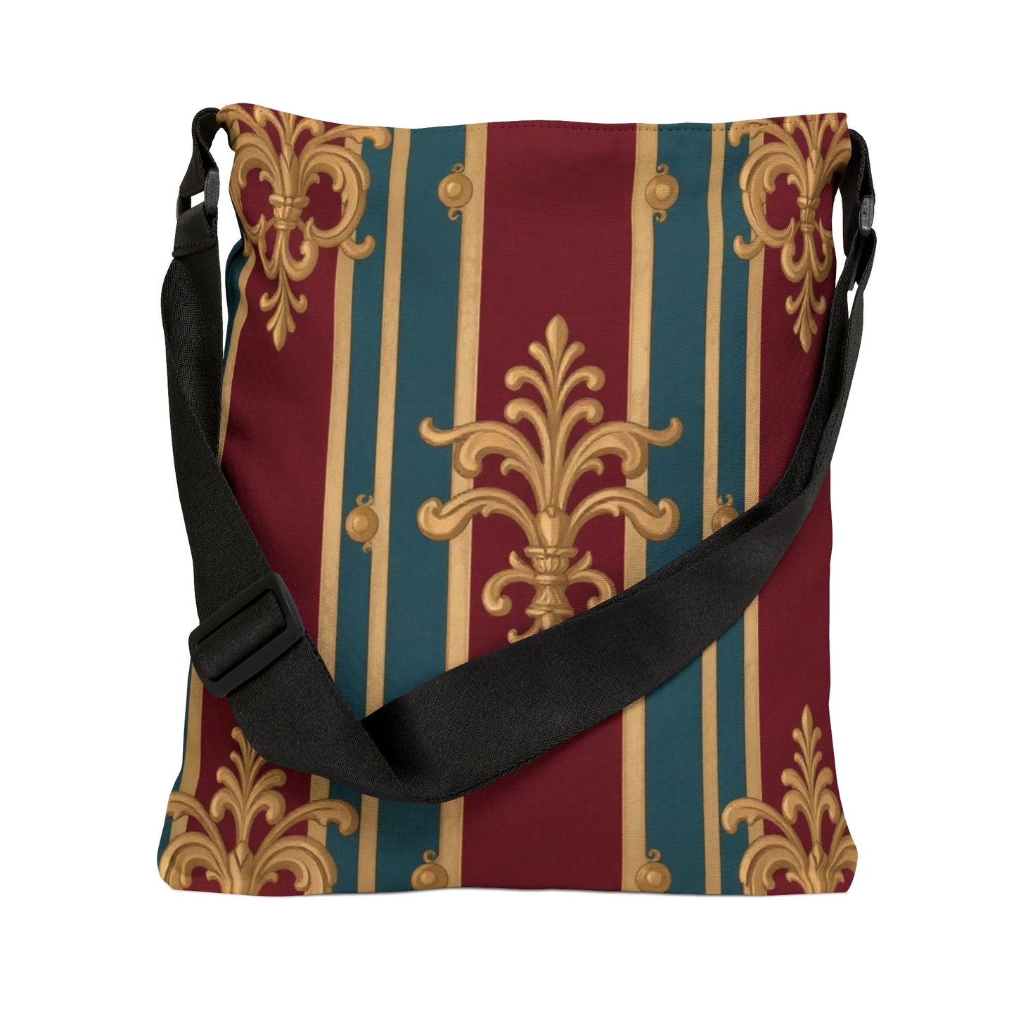 Elegant Pattern Adjustable Tote Bag, Stylish Shoulder Bag, Unique Gift, Fashion Accessory, Everyday Use - Burgundy Striped Gold Baroque