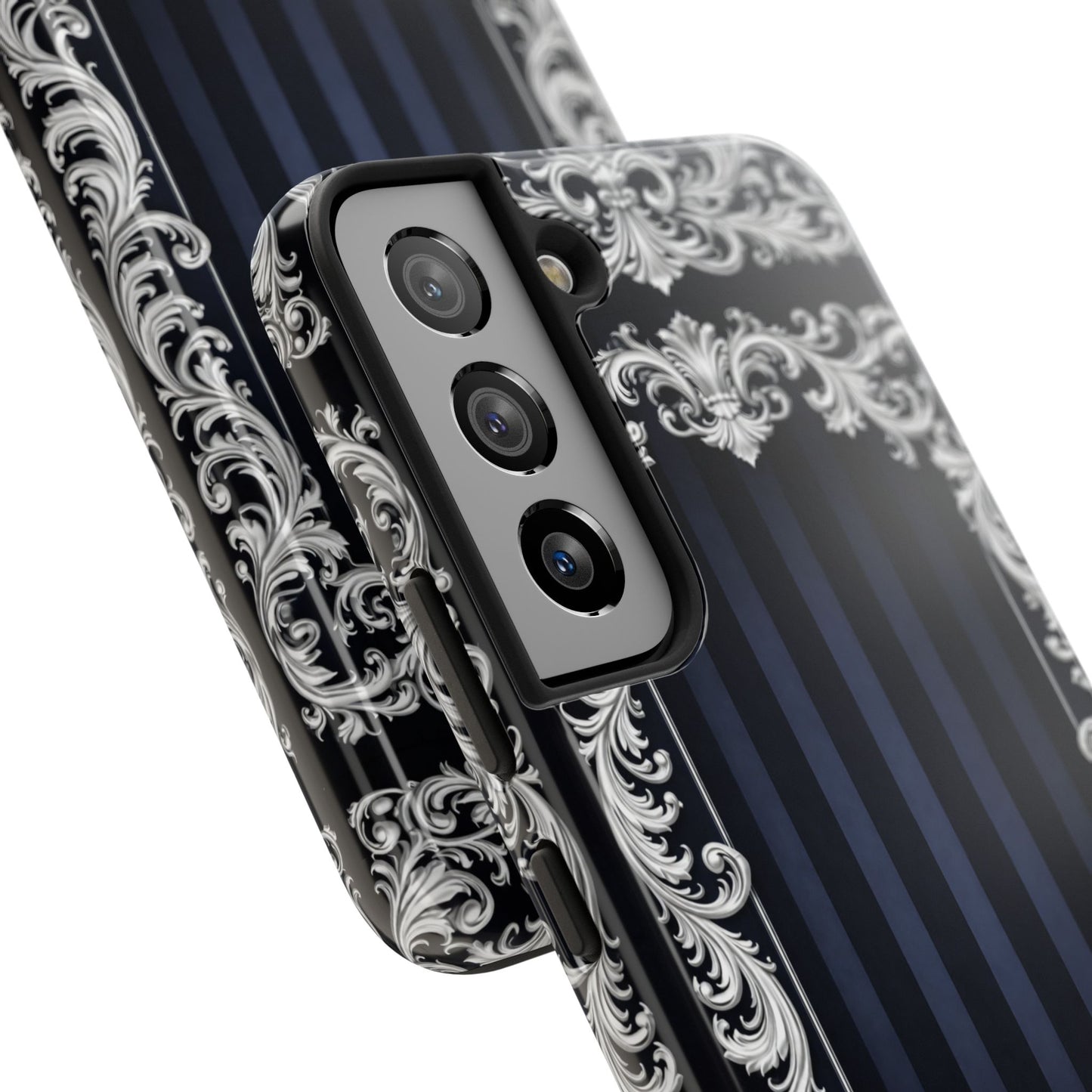 Navy Stripes & Baroque Tough Phone Case — Protective Decorative iPhone Case