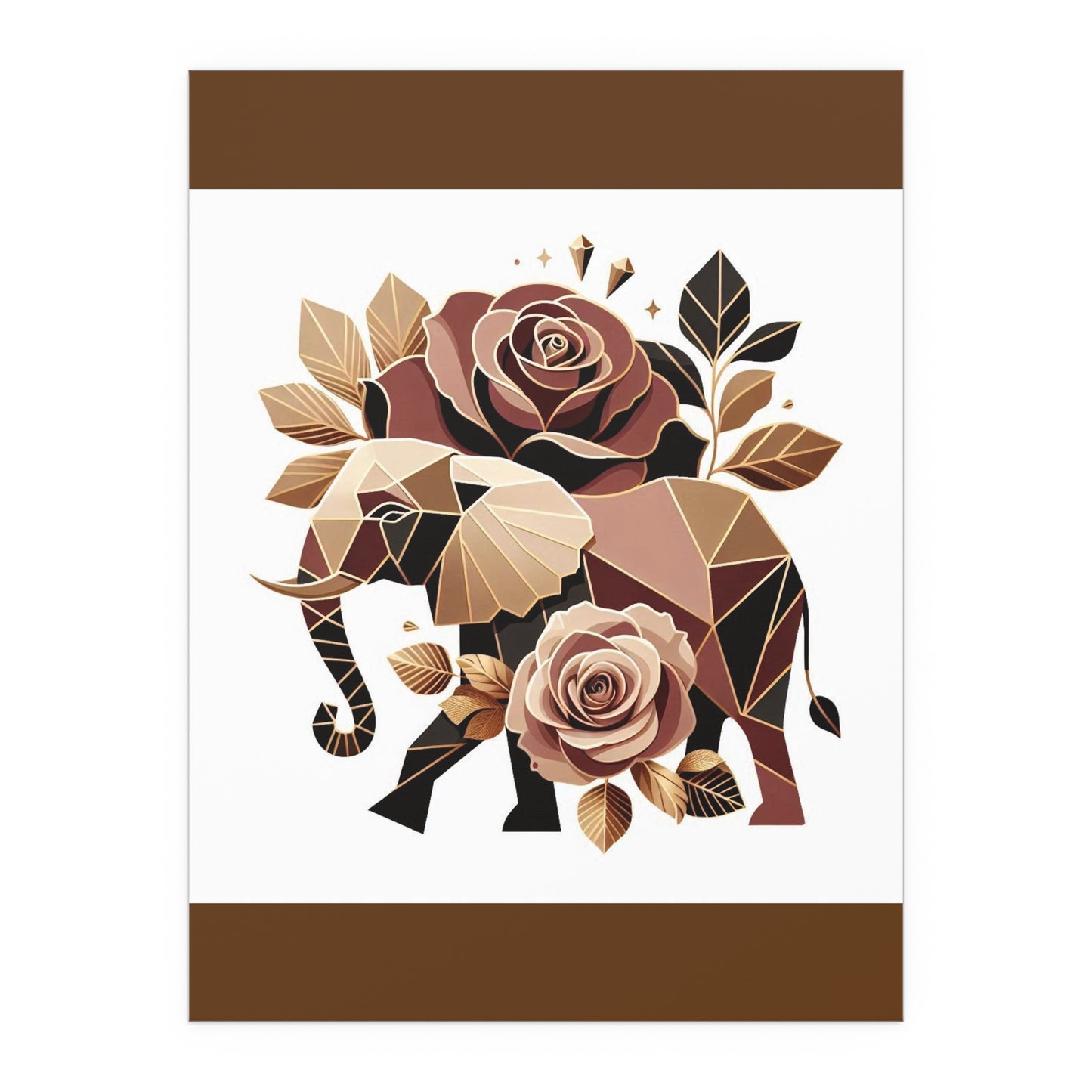 Elegant Floral Silk Poster - Indoor/Outdoor Wall Art for Home Decor - Brown & Gold Elephant & Roses