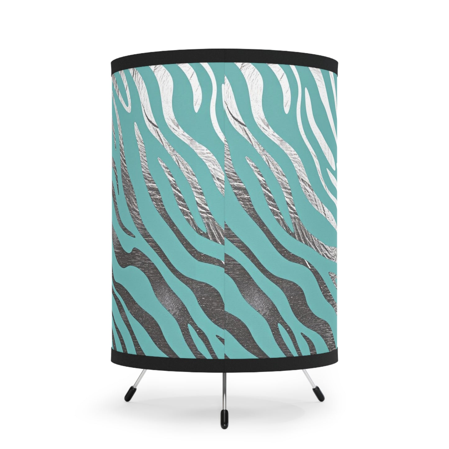 Stylish Tripod Lamp with Zebra Print Shade - Modern Home Decor -  Aqua & Silver