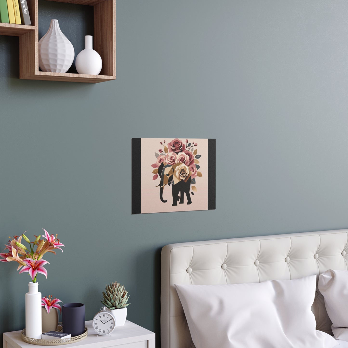 Elegant Floral Silk Poster - Indoor/Outdoor Wall Art for Home Decor - Black & Gold Elephant & Roses