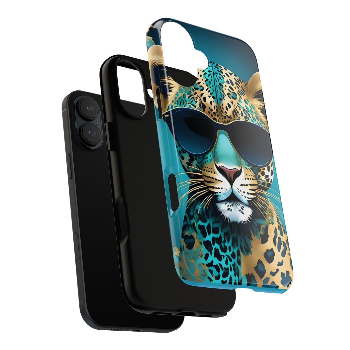 Phone Case - Aqua & Gold Leopard In Sunglasses Design
