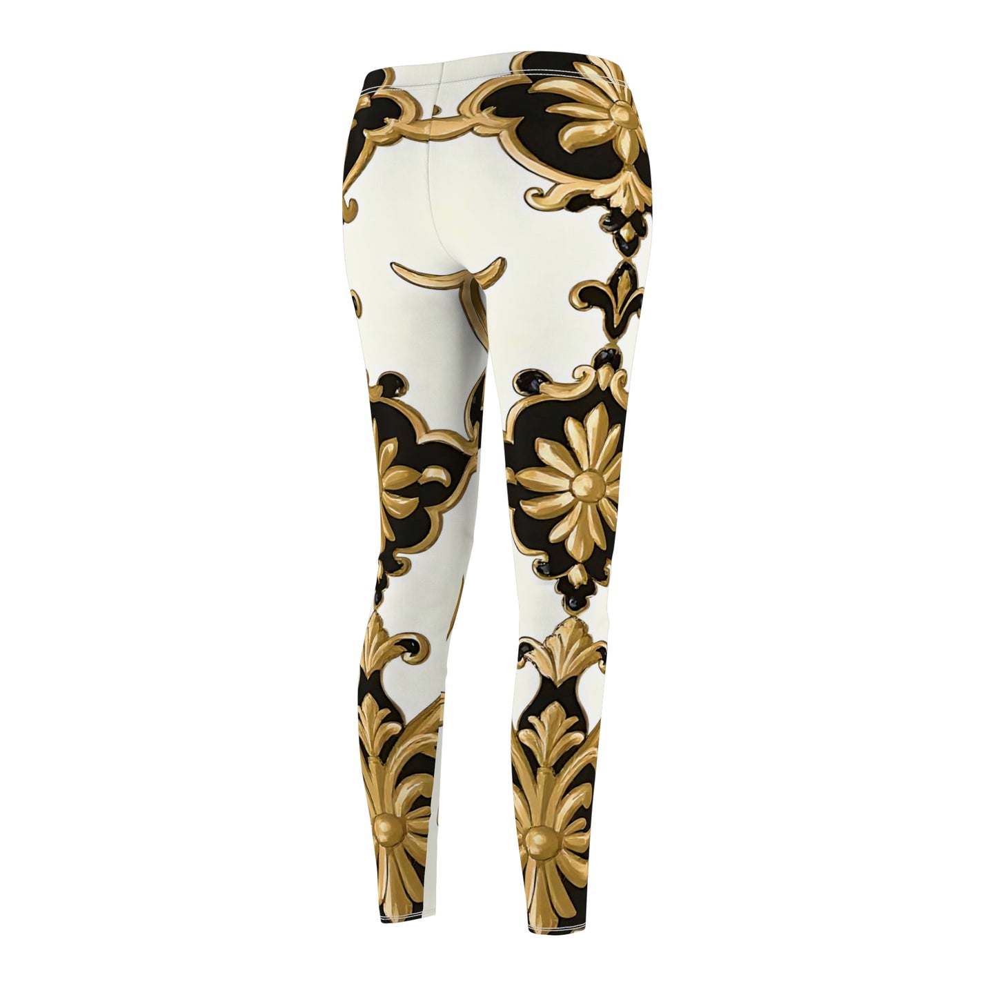 Chic Women's Leggings with Elegant Gold Pattern, Stylish Athleisure, Perfect for Lounge, Exercise, Gifts, Everyday Wear - Black & Gold Rococo