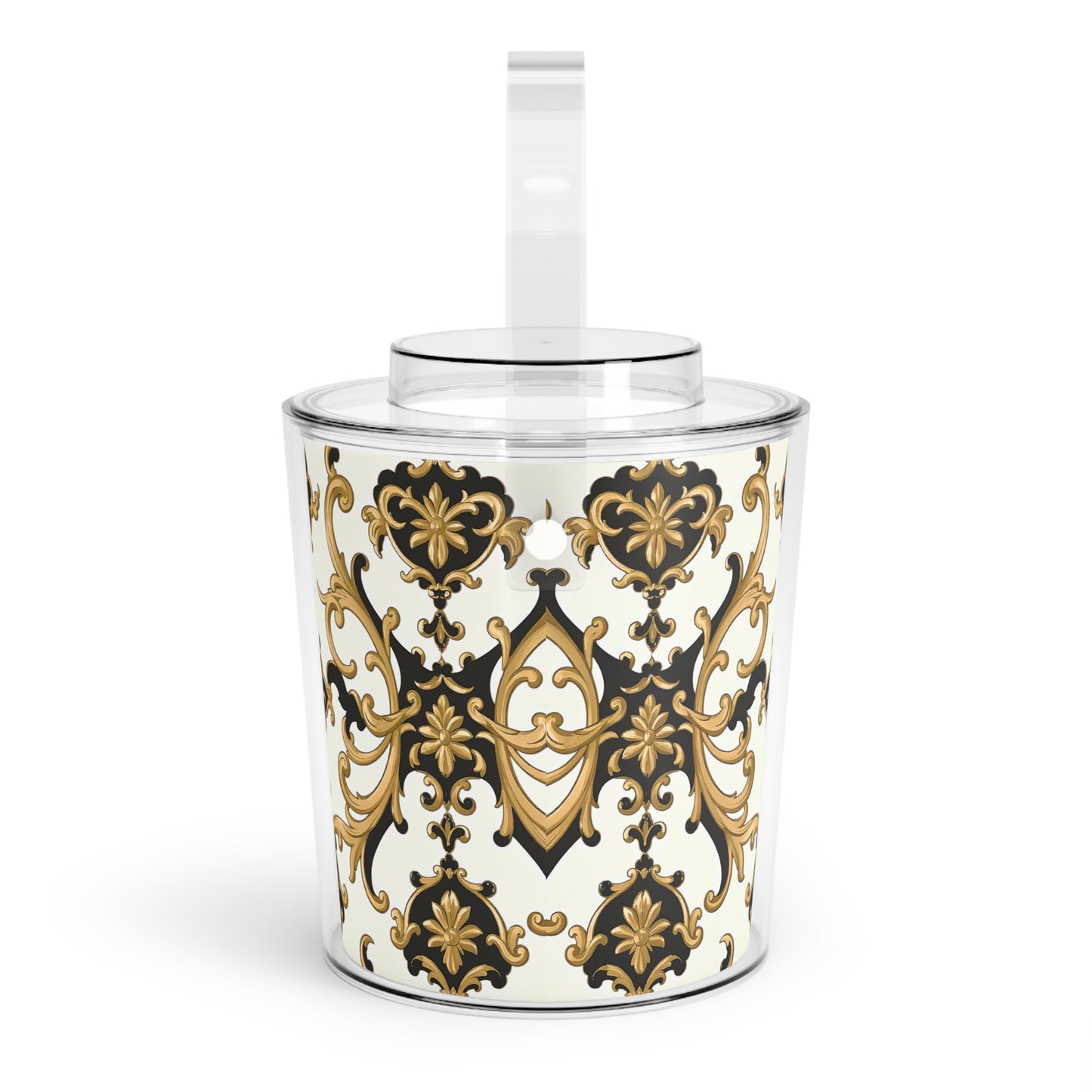 Elegant Decorative Ice Bucket with Tongs, Luxury Barware, Party Essential, Gift for Hostess, Home Decor, Wedding Centerpiece - Black & Gold Rococo