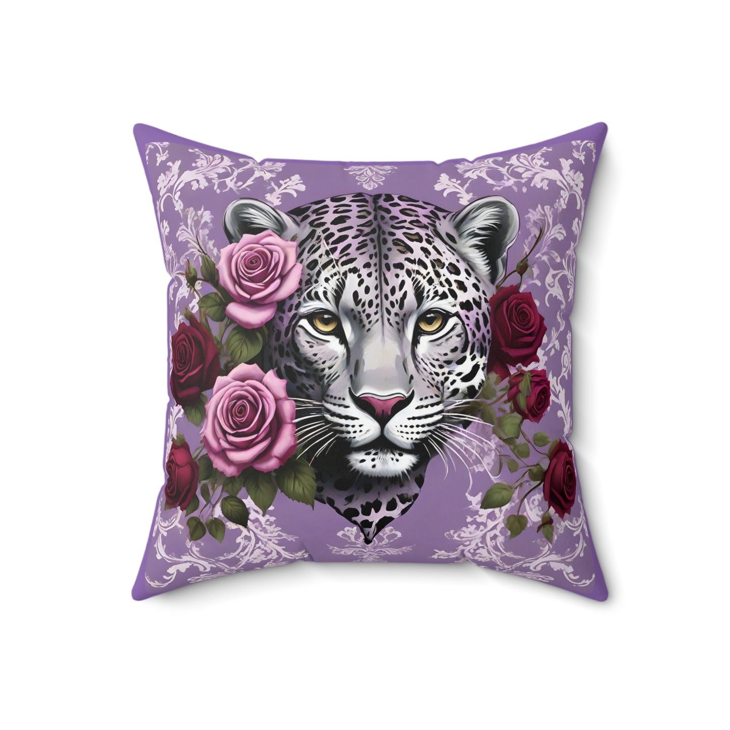 Elegant Leopard Floral Square Pillow – Stylish Home Décor Accent - Lilac Leopard