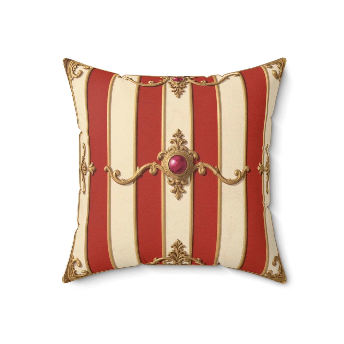 Vintage Glam Square Pillow with Regal Design - Alabaster & Dusk Orange Striped Baroque