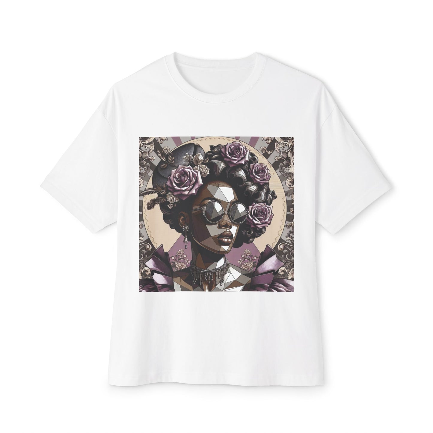 Stylish Graphic Tee with Floral Artwork, Oversized Cotton T-Shirt for Casual Wear, Gift for Art Lovers, Summer Fashion - Lilac Baroque Lady