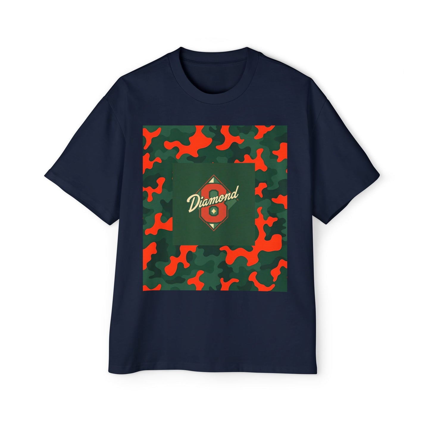 Men's Heavy Oversized Camouflage Tee, Casual Streetwear Shirt, Graphic T-Shirt, Comfortable Everyday Wear, Gift for Him - Green & Orange Camo Diamond 8