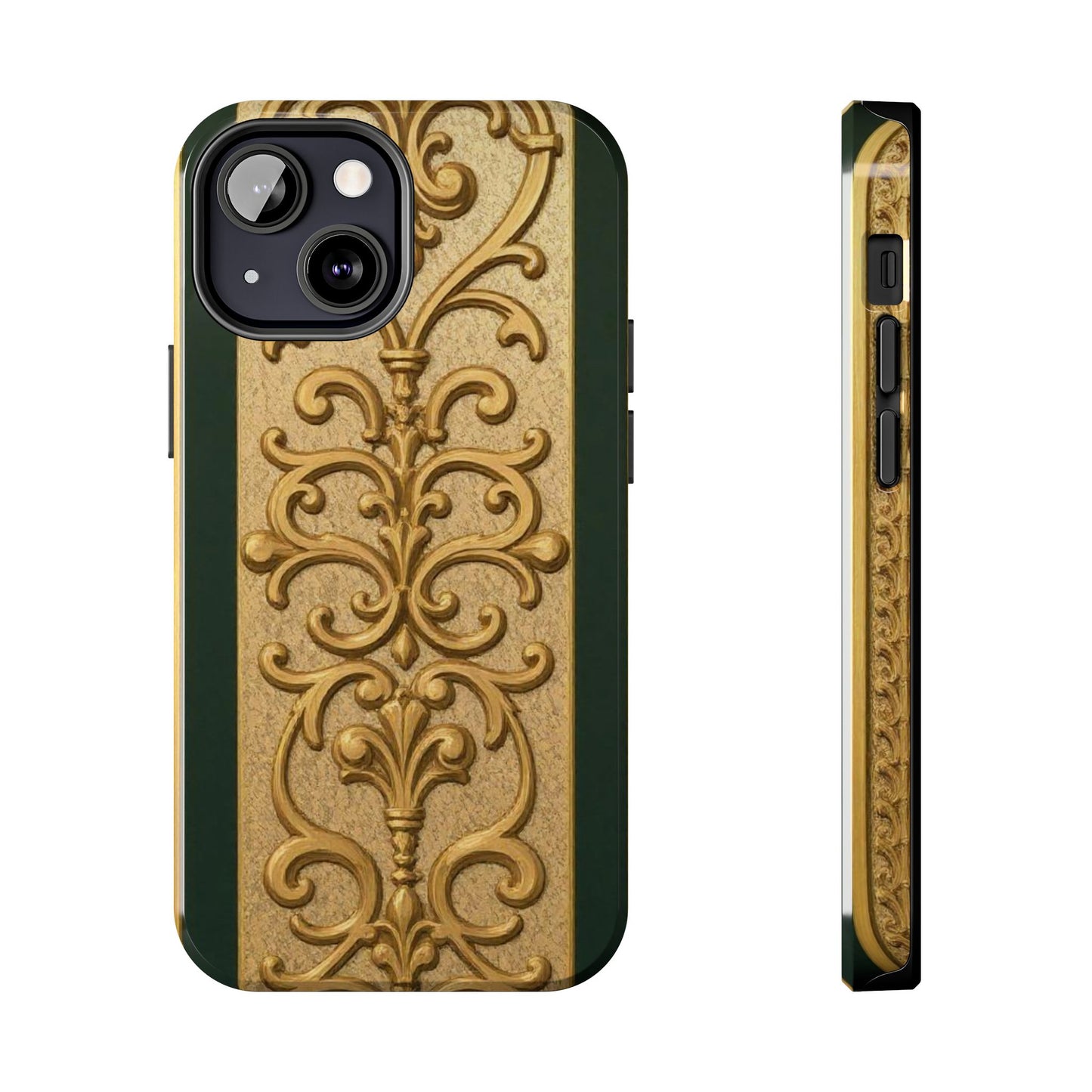 Elegant Teal Striped Gold Baroque Vintage Phone Case, Durable Cell Phone Cover, Floral Phone Protection, Personalized Gift Idea