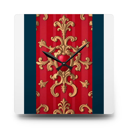 Elegant Vintage Acrylic Wall Clock | Ornate Red Design, Home Decor, Gift for Him/Her, Wall Art - Blue, Red & White Striped Baroque