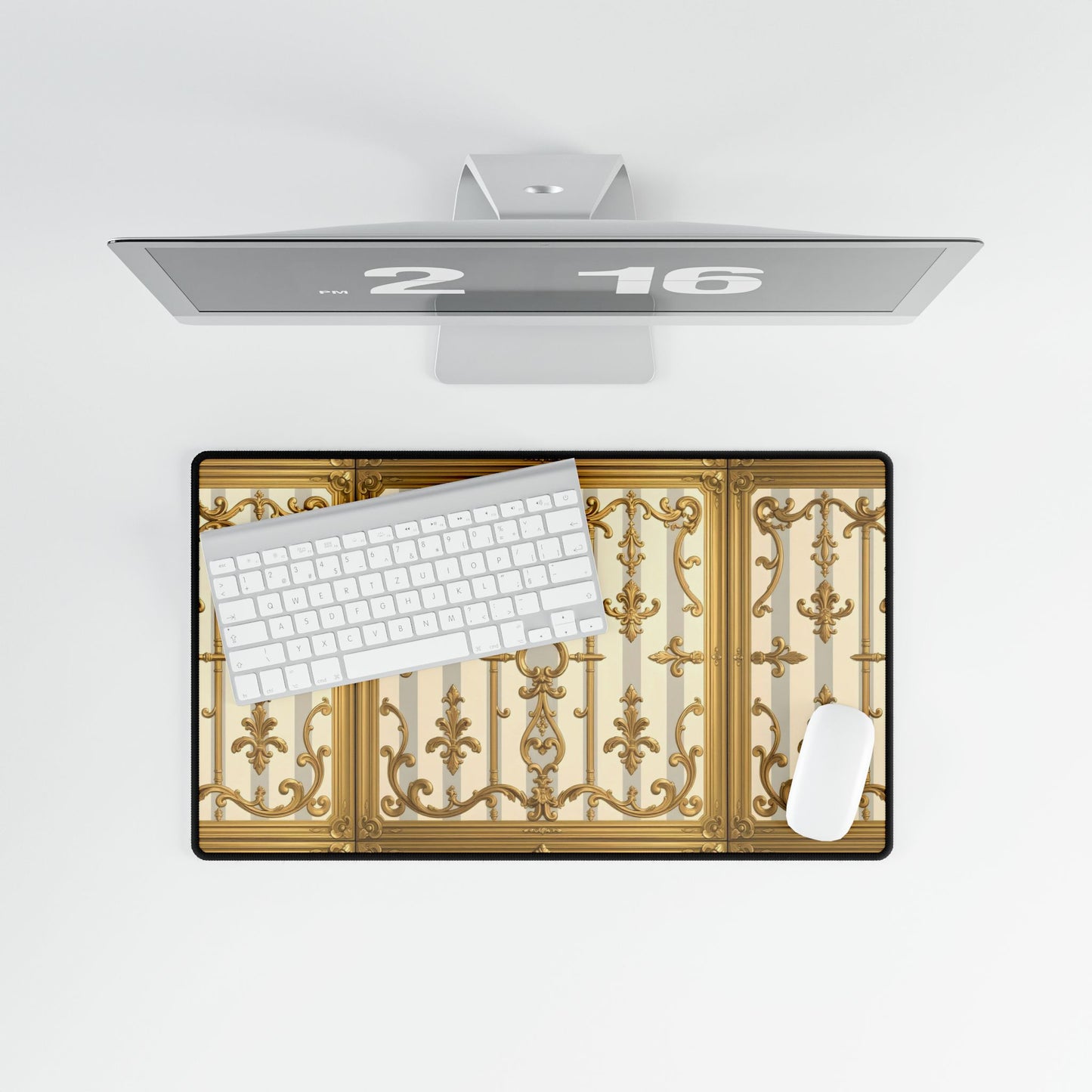 Elegant Desk Mats for Home Office Decor | Luxurious Black and Gold Designs | Perfect for Gifts - Matte Gray & Cream Striped Gold Baroque