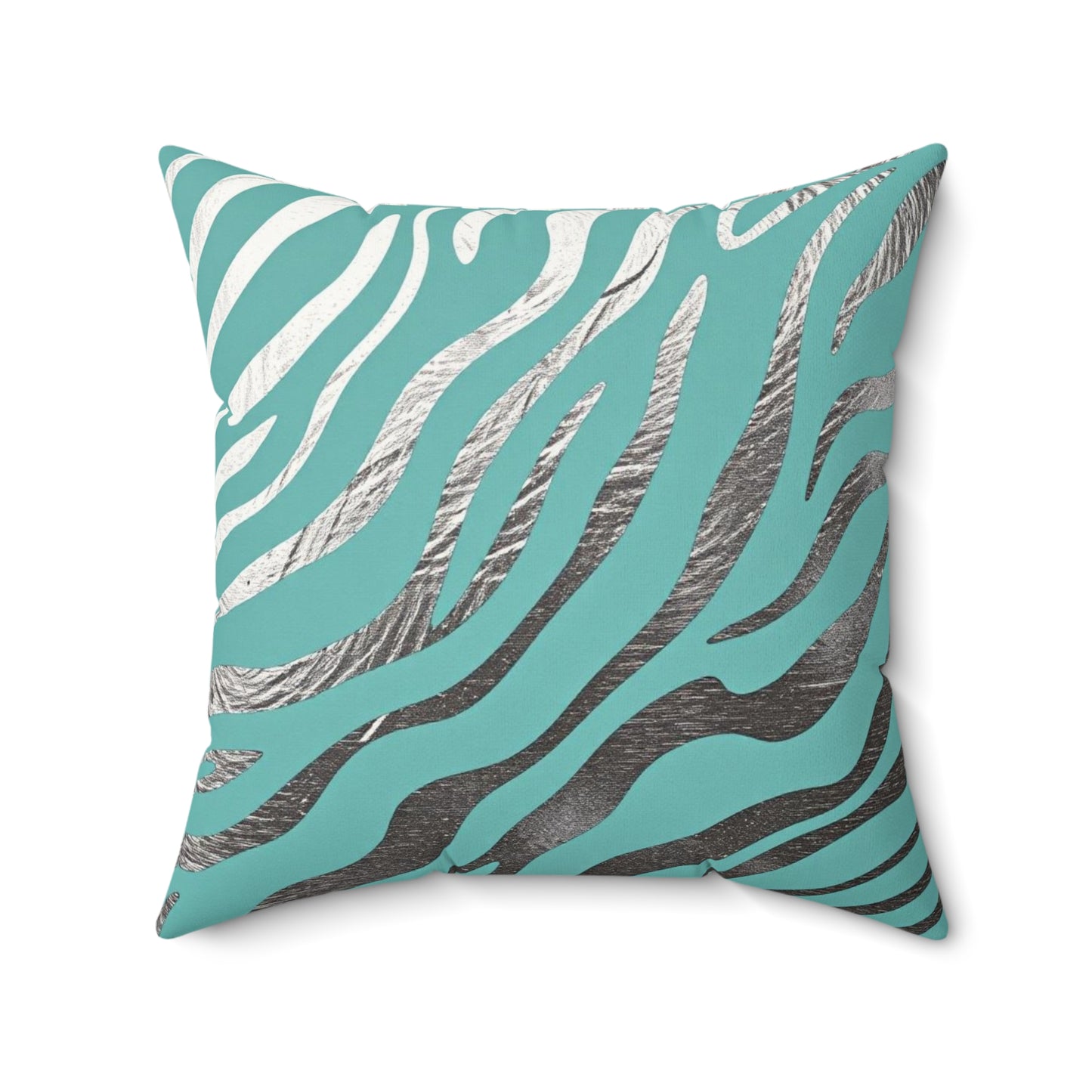 Modern Zebra Print Faux Suede Pillow - Aqua & Silver Accent Cushion