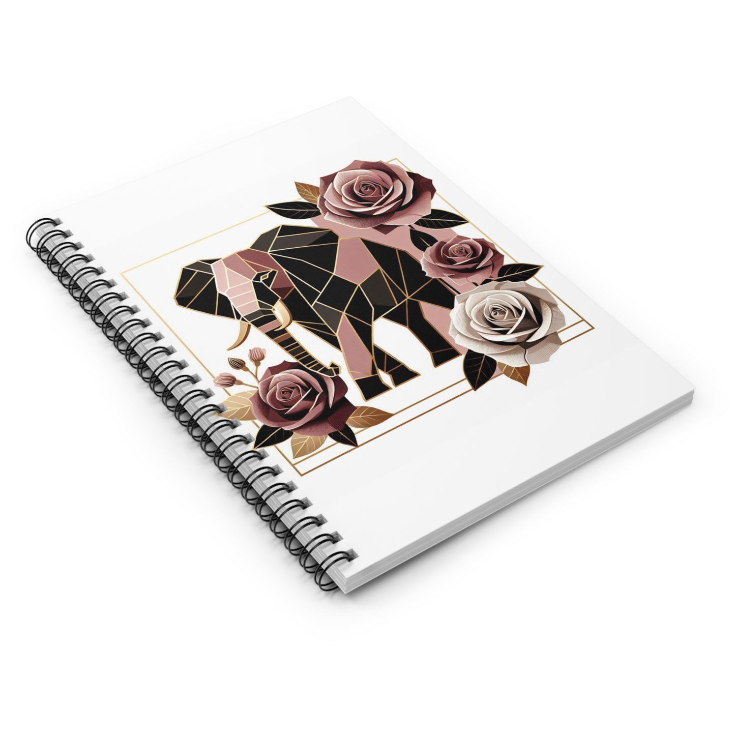 Stylish Elephant Spiral Notebook - Ruled Line with Floral Design - Brown & Mauve Elephant & Roses Design