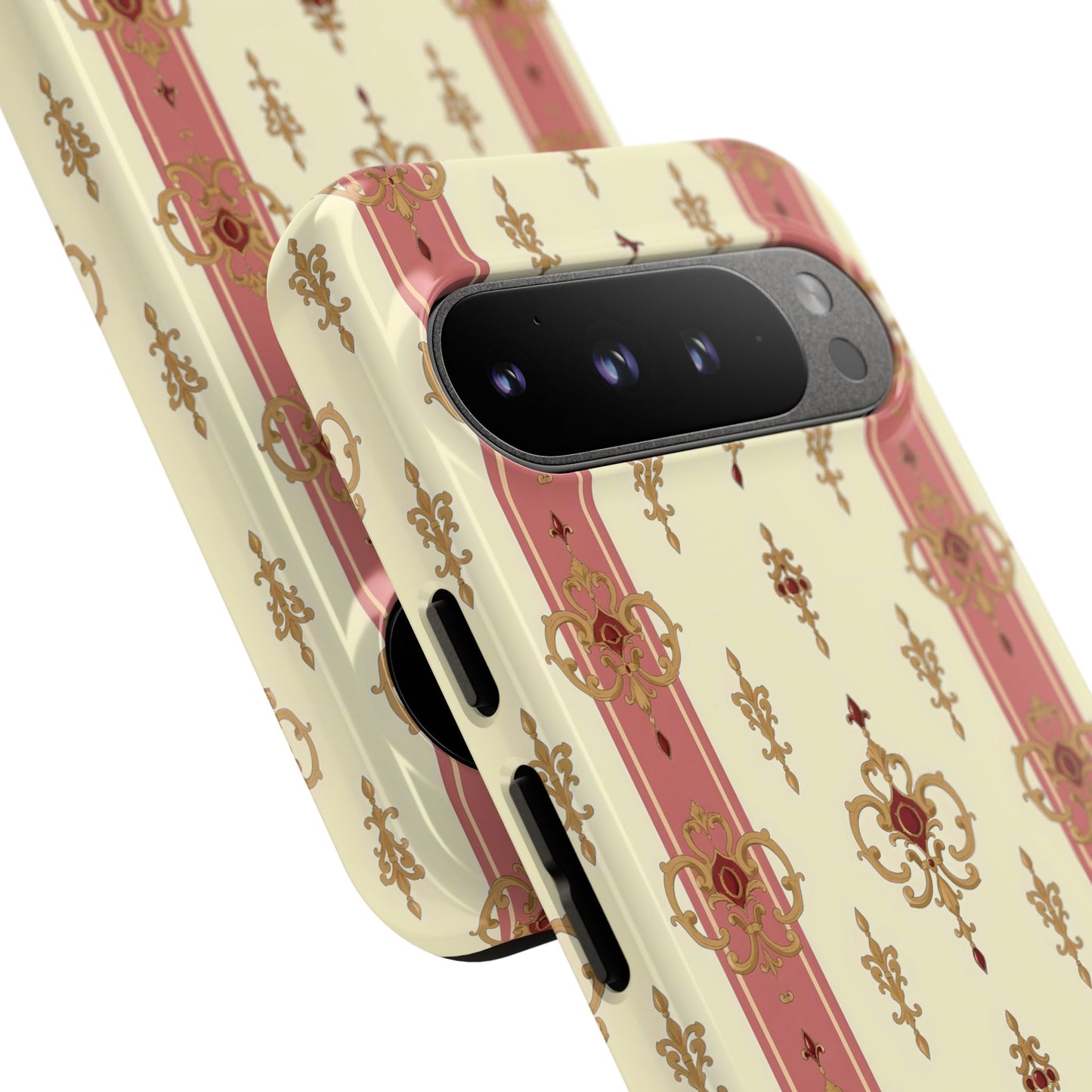 Elegant Floral Motif Phone Case - Tough Cases with Vintage Design - Mauve Striped Gold Damask