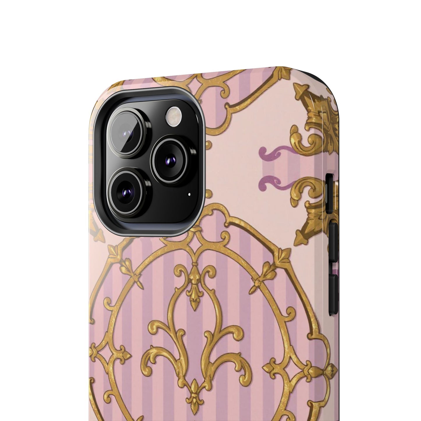 Elegant Vintage Phone Case, Tough Phone Case, Lavender & Alabaster Striped Gold Baroque Phone Cover, Stylish Phone Protector, Gift for Her