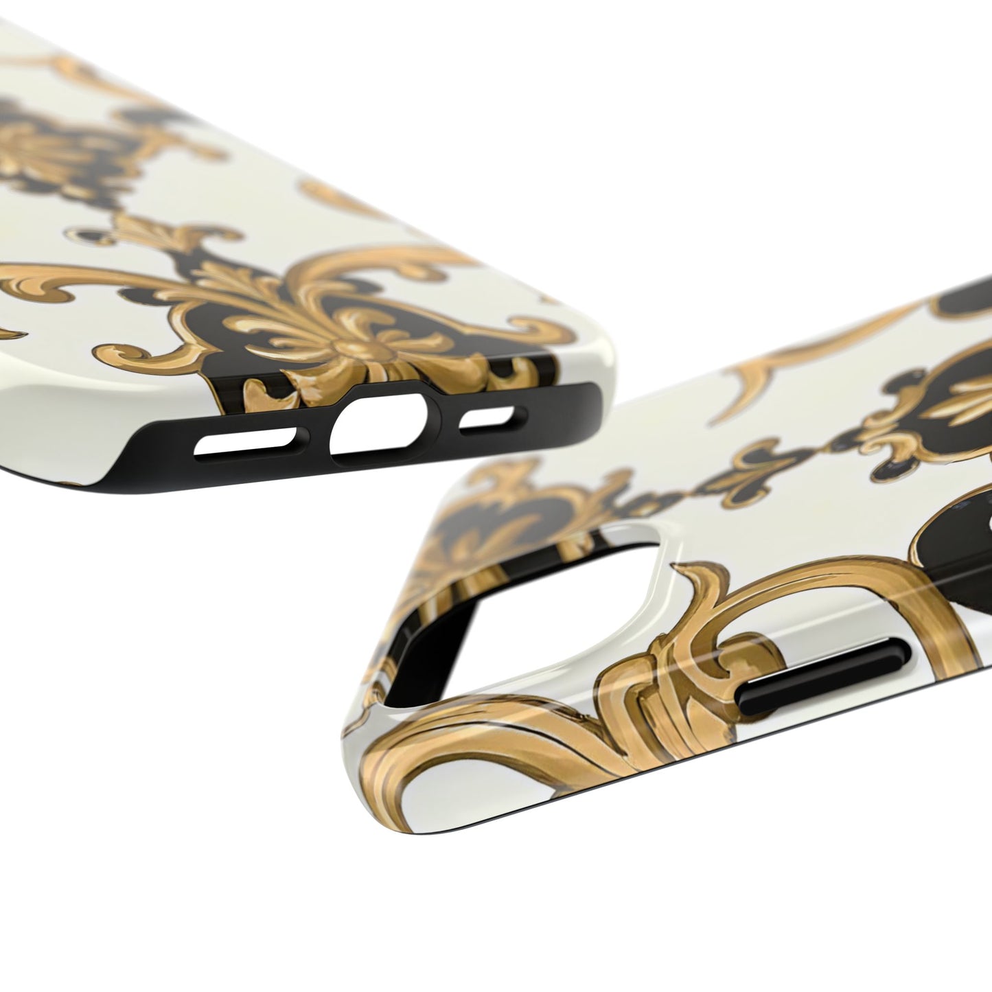 Elegant Floral Tough Phone Cases, Durable Phone Cover, Stylish Phone Accessories, Gift for Her, Chic Phone Cases - Black & Gold Rococo