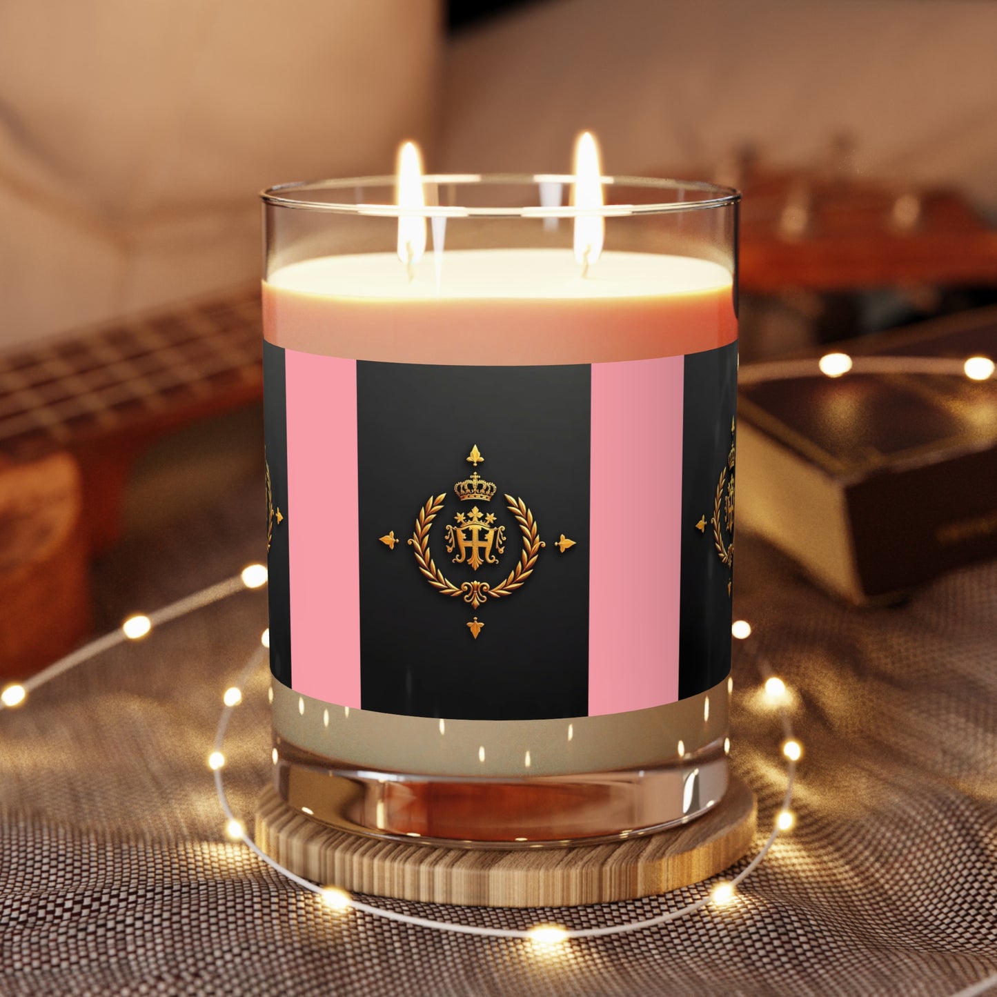 Elegant Gold Crown Scented Candle - Glamorous Home Decor, Wedding Gift, Aromatherapy, Luxurious Fragrance - Pink Striped Gold Crest
