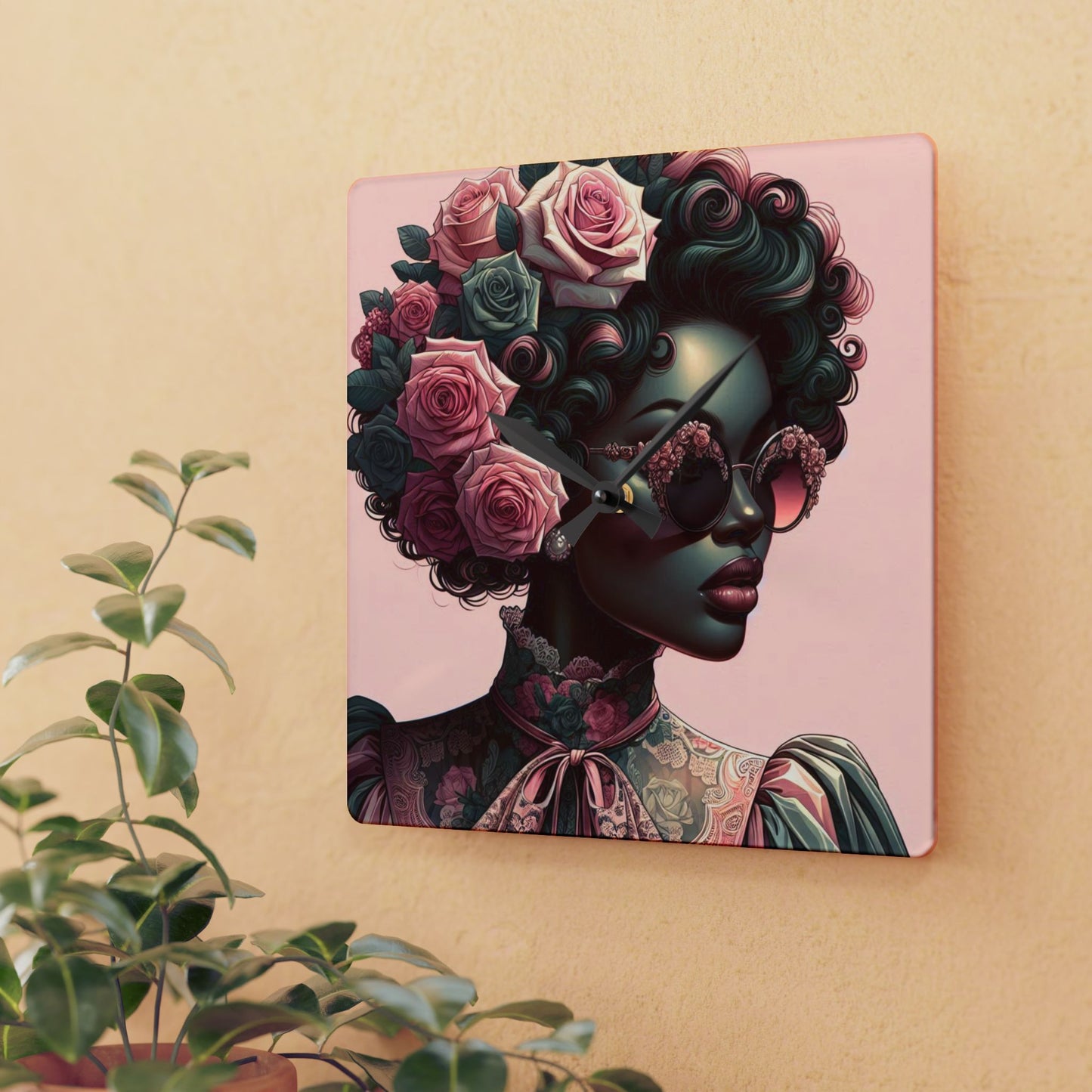 Chic Matte Teal Woman & Baroque Acrylic Wall Clock – Stylish Home Decor, Art Piece, Gift for Her, Boho Wall Art, Unique Gift Idea