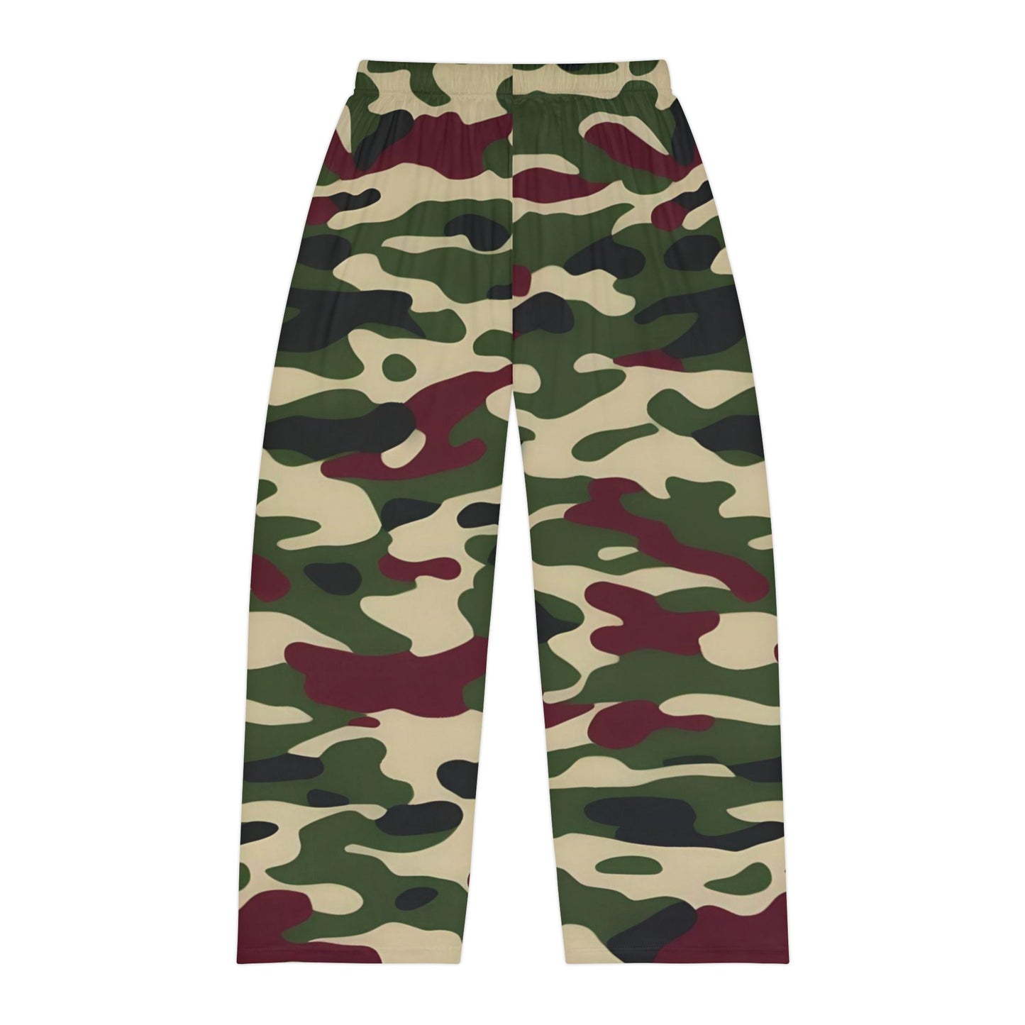 Comfortable Camouflage Men's Pajama Pants, Relaxing Loungewear, Unisex Sleepwear, Gifts for Him, Cozy Lounge Pants - Army Green & Burgundy Camo