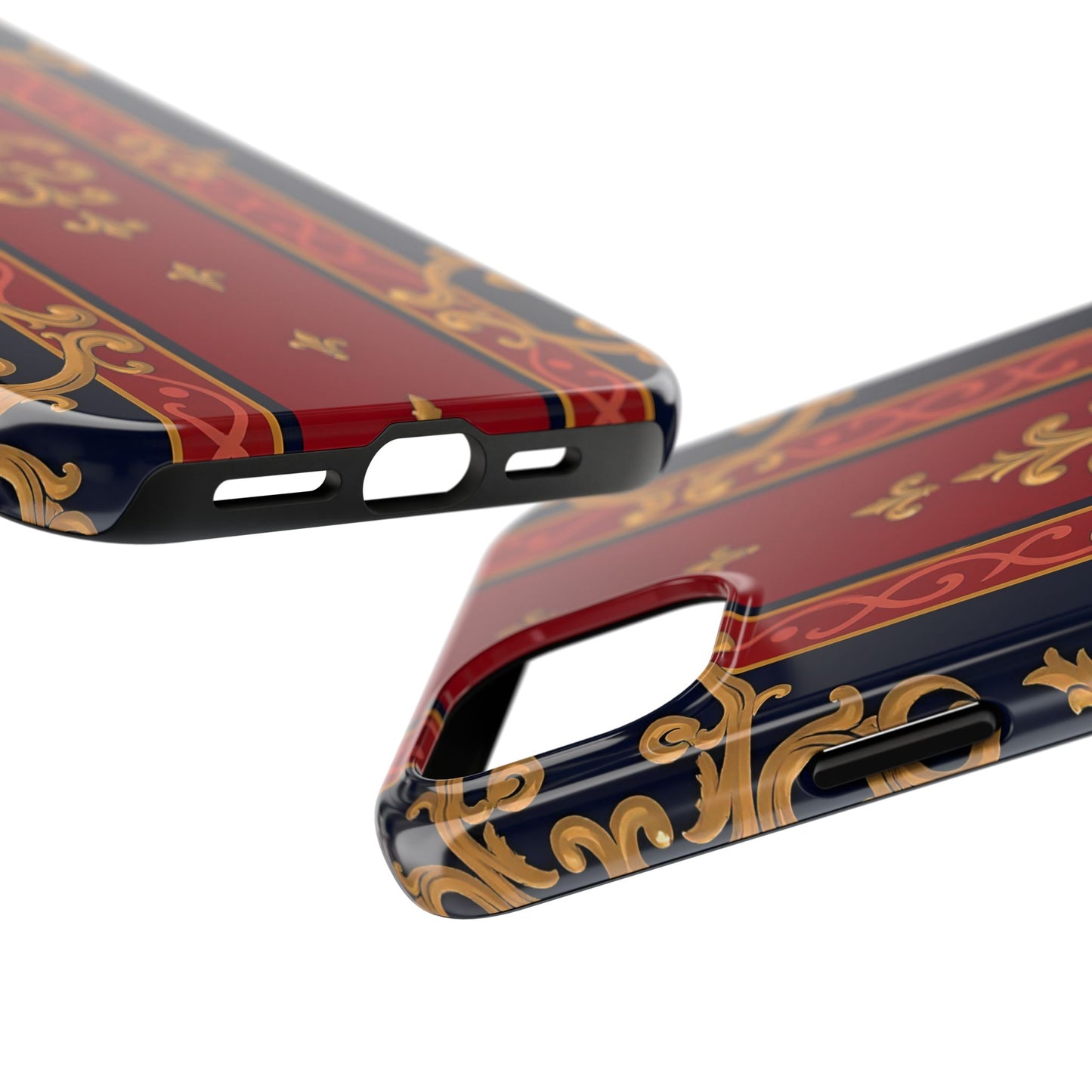 Elegant Vintage Phone Cases, Tough Phone Cover, Stylish Cell Phone Accessories, Durable Phone Protection - Midnight Blue & Dusk Red Gold Baroque
