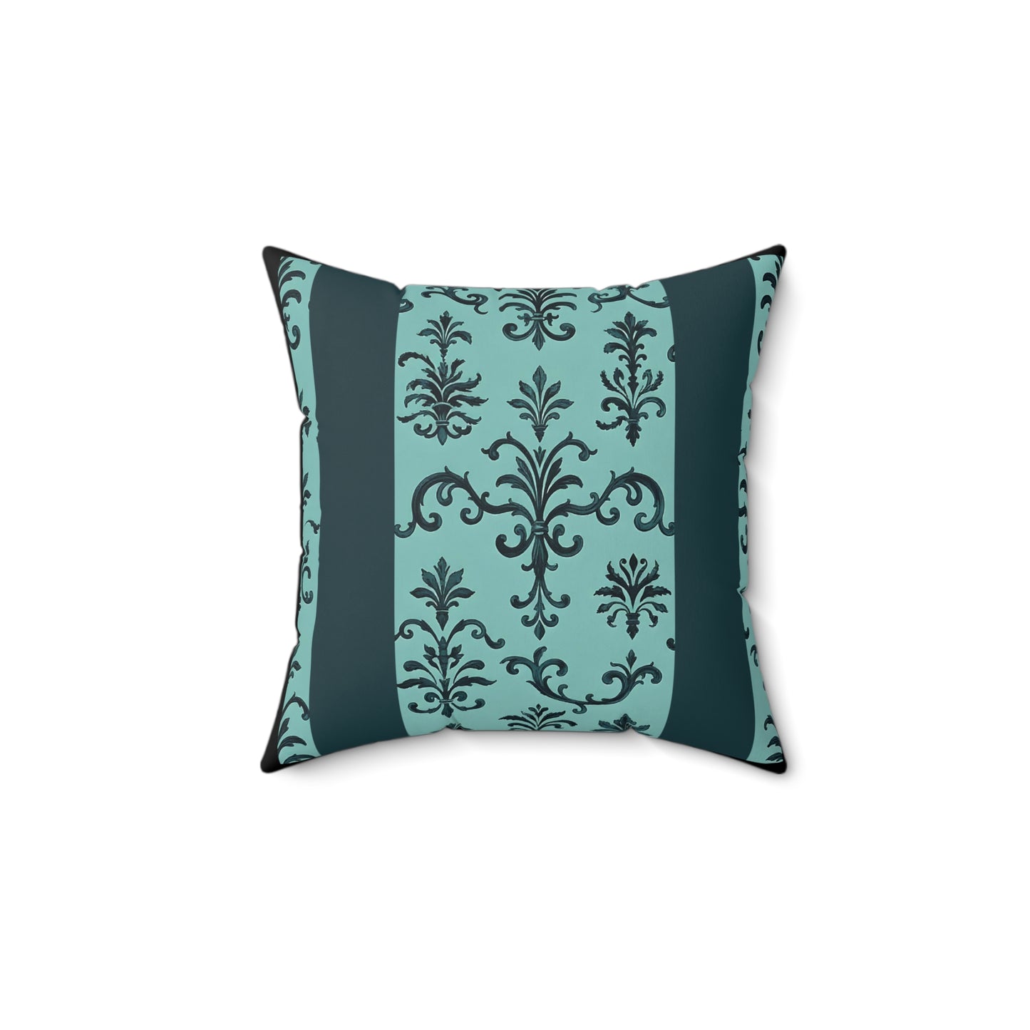 Elegant Faux Suede Square Pillow - Boho Home Decor, Cozy Living Room Cushion, Decorative Throw Pillow - Teal Striped Rococo