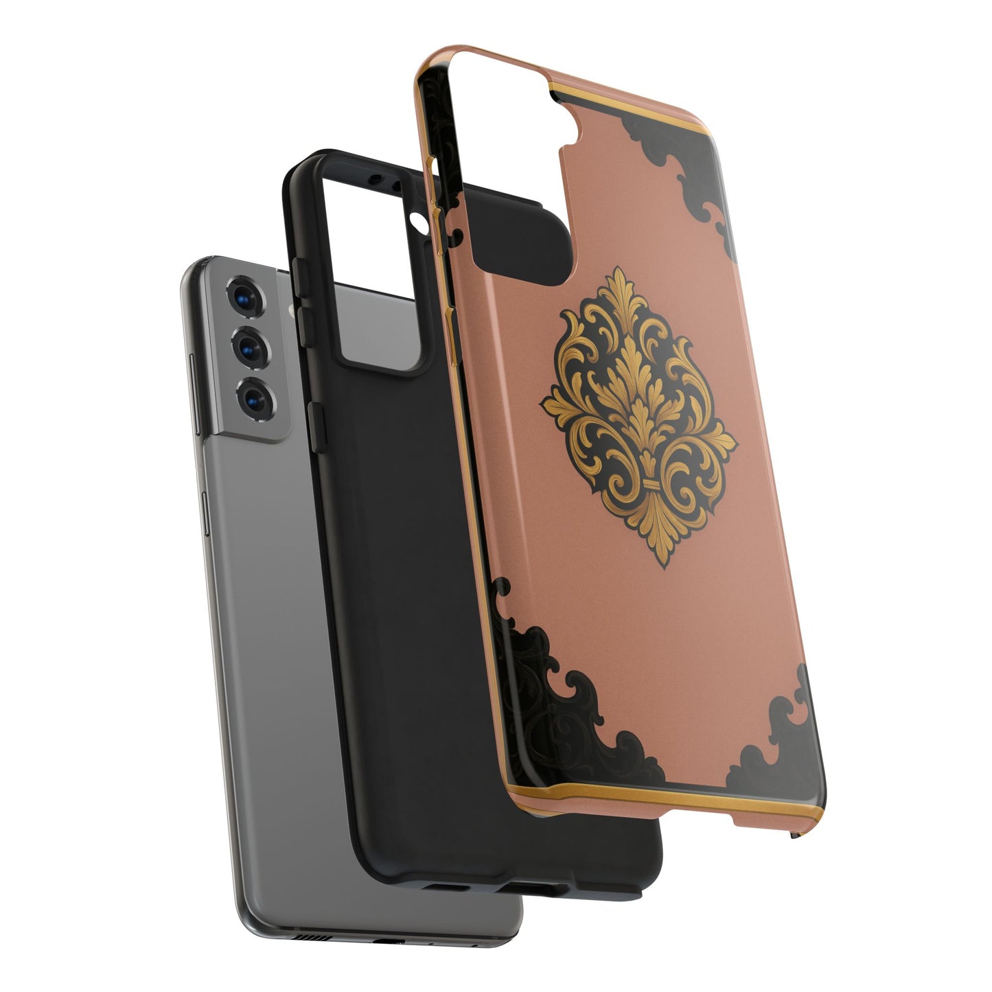 Mauve & Black-Gold Baroque Tough Phone Case — Ornate Protective iPhone Cover
