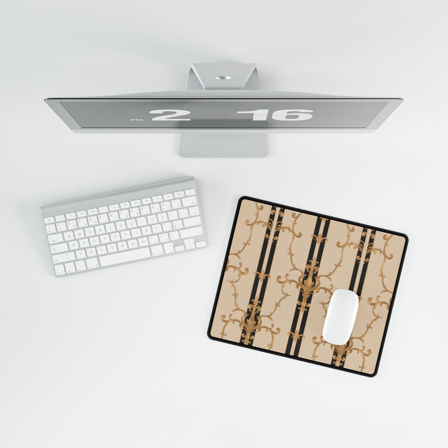 Stylish Desk Mats for Home Office, Elegant Workspace Decor, Desk Accessories for Gamers and Professionals - Black & Beige Striped Damask