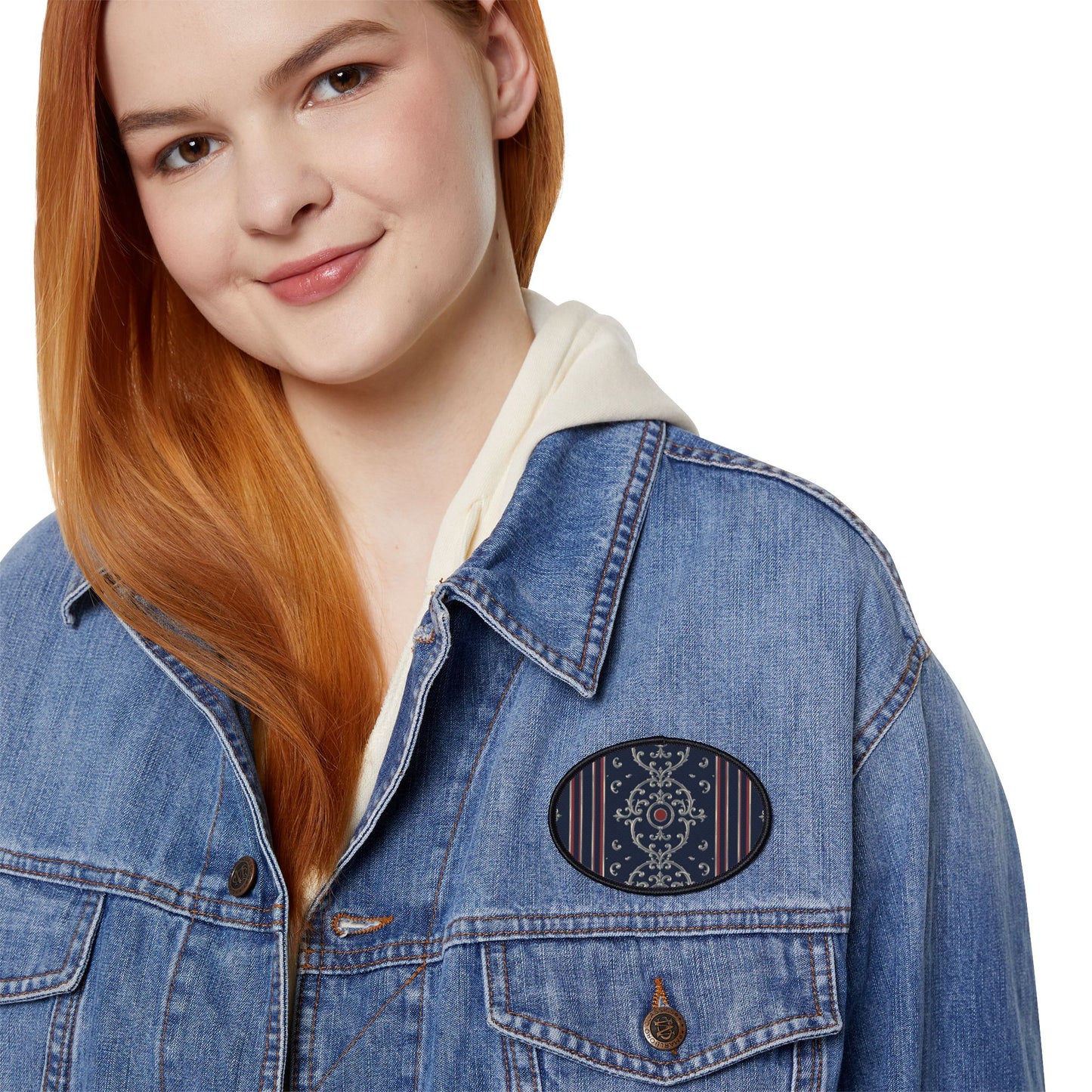 Stylish Iron-On Patches for Customization, Vintage Embroidered Patches, Denim Jacket Accessories - Blue & Red Silver Baroque