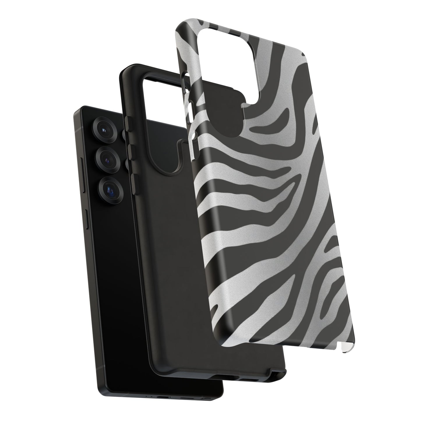 Zebra Print Tough Phone Case - Silver