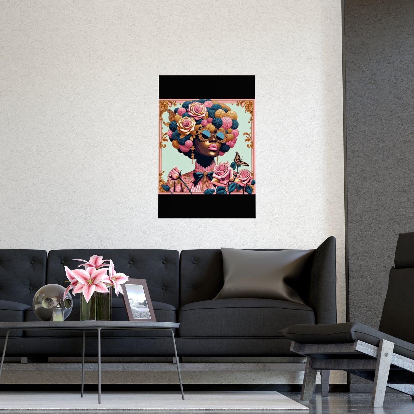 Vibrant Matte Art Posters, Wall Decor for Home, Boho Wall Art, Afrocentric Decor, Unique Gifts for Her - Lady In Pink Baroque