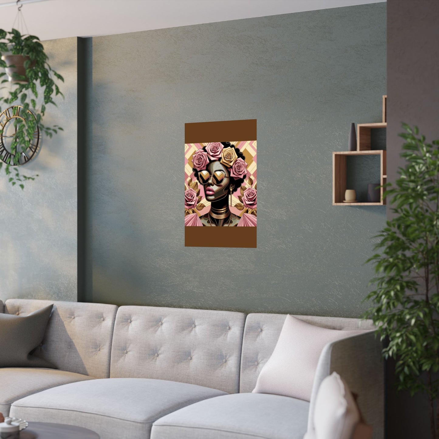 Elegant Satin Poster | Black Woman Art Print | Floral Decor | Modern Wall Art | Home Decor | Gift for Her | Pink Roses Lady